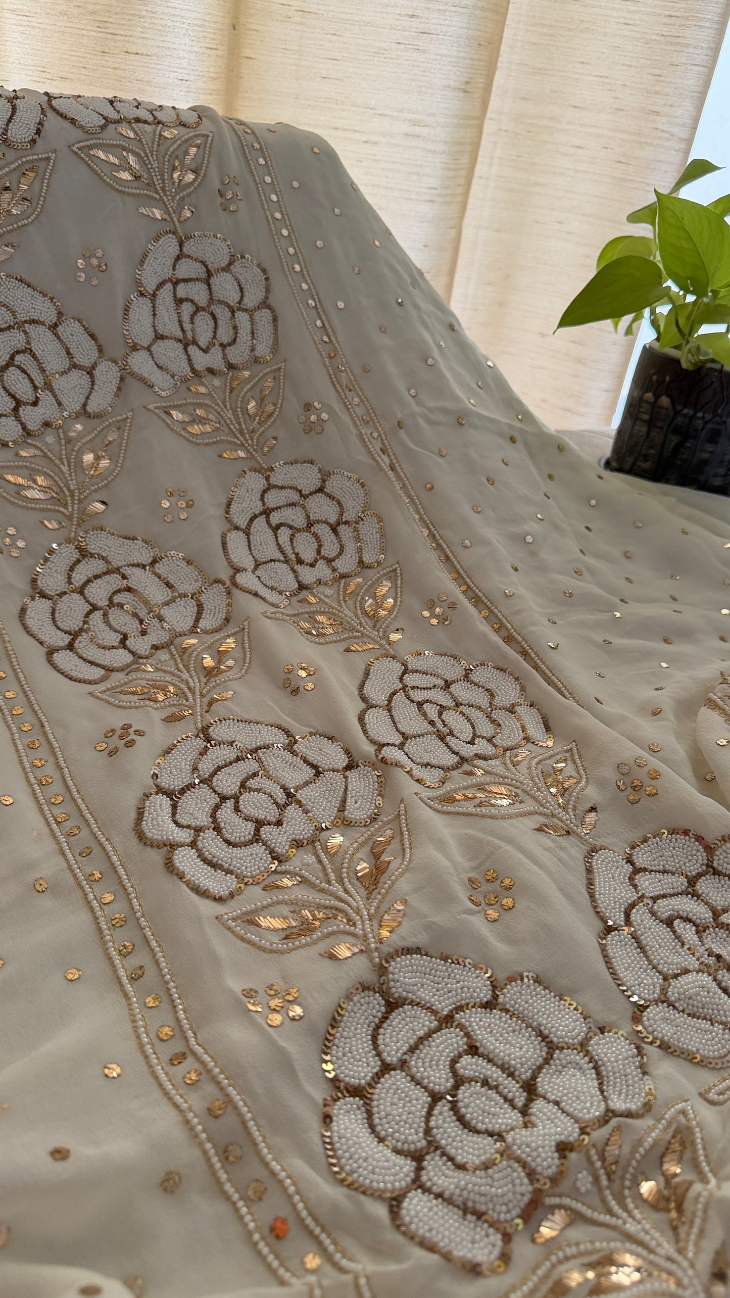 Masterpiece Ivory White Pearl Mukaish Suit