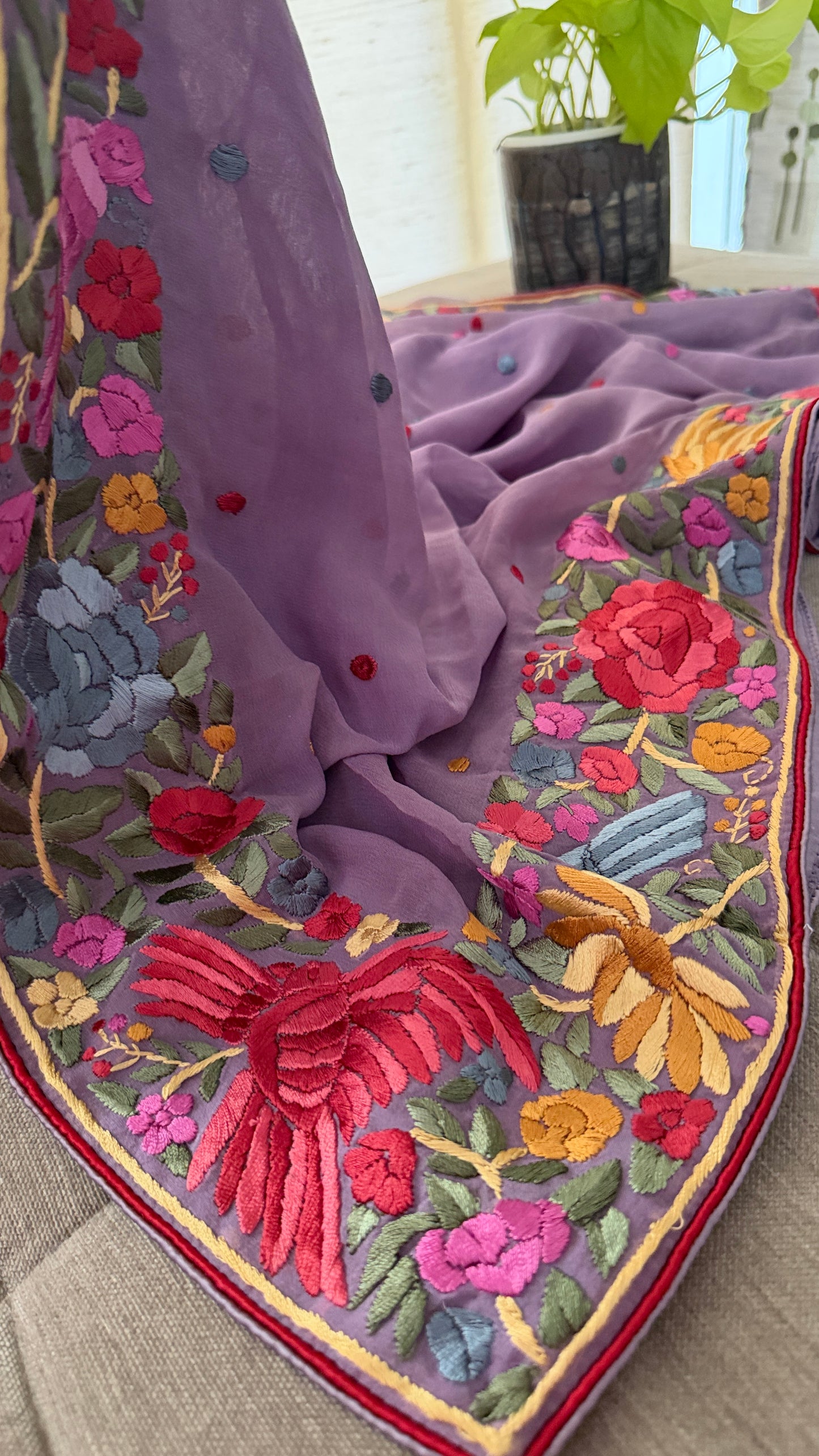 Dusty Purple Parsi Gara Dupatta