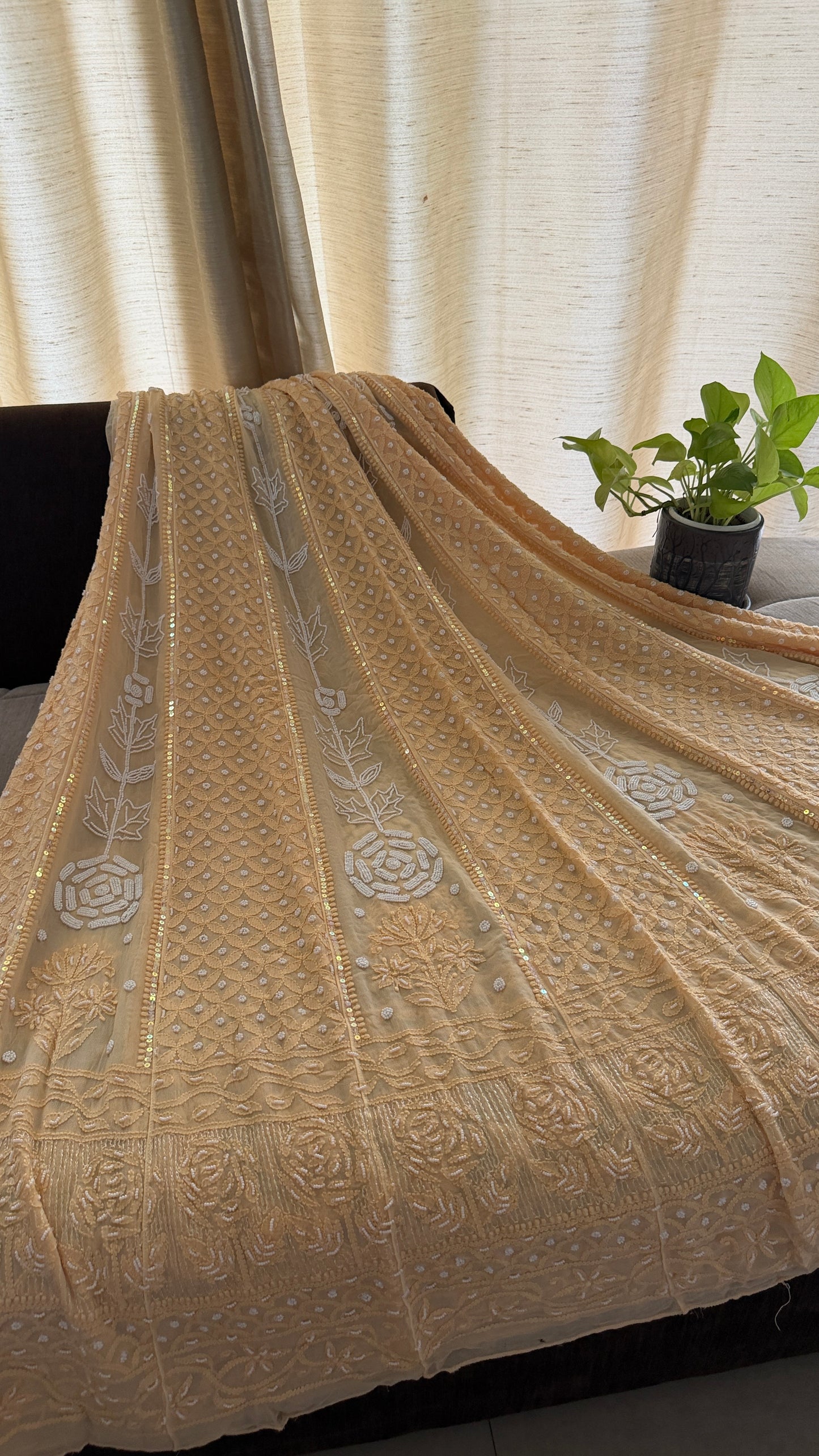 Beige Pearl Chikankari Anarkali Suit
