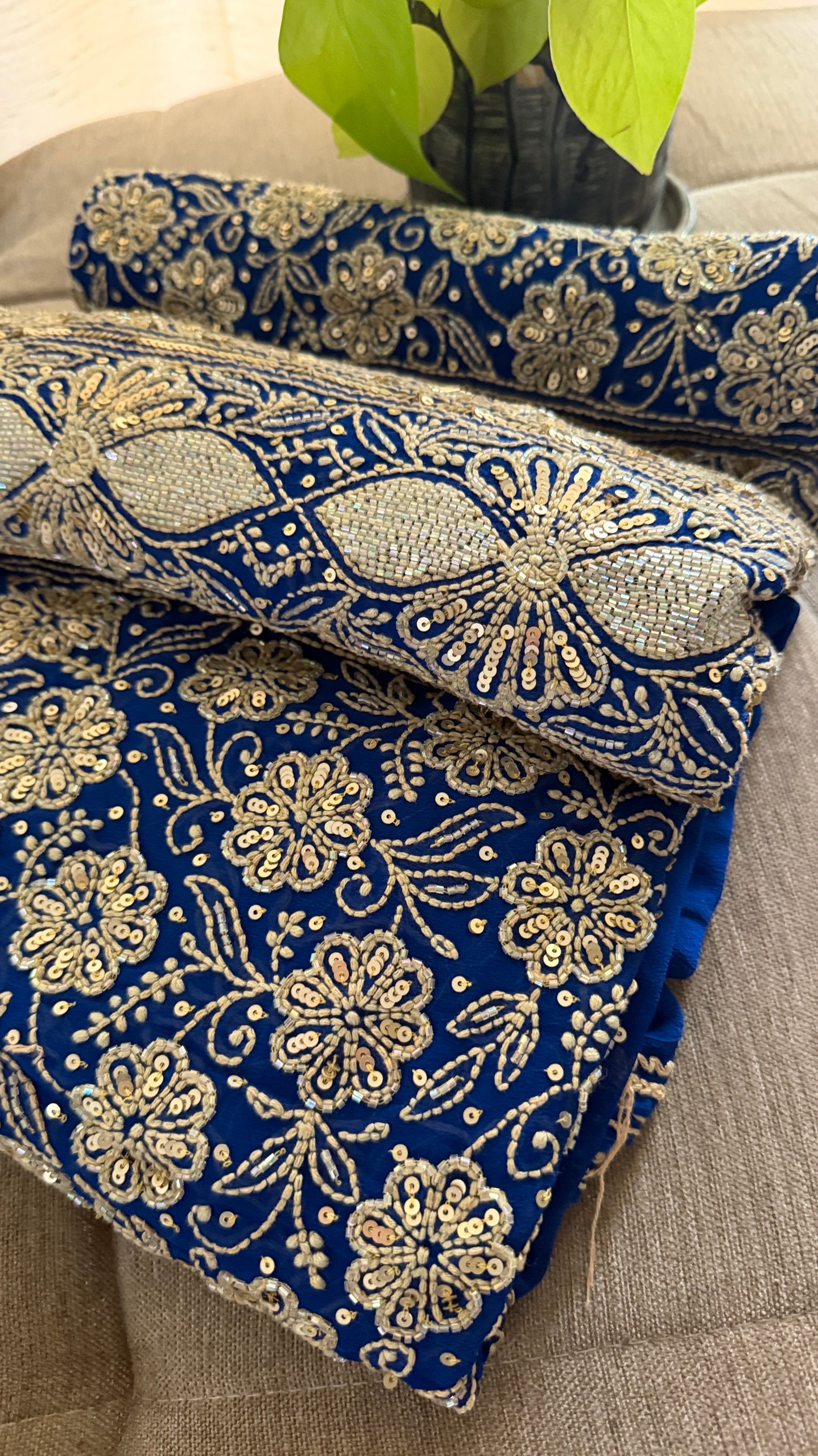 Royal Blue Gold Chikankari Suit for Women
