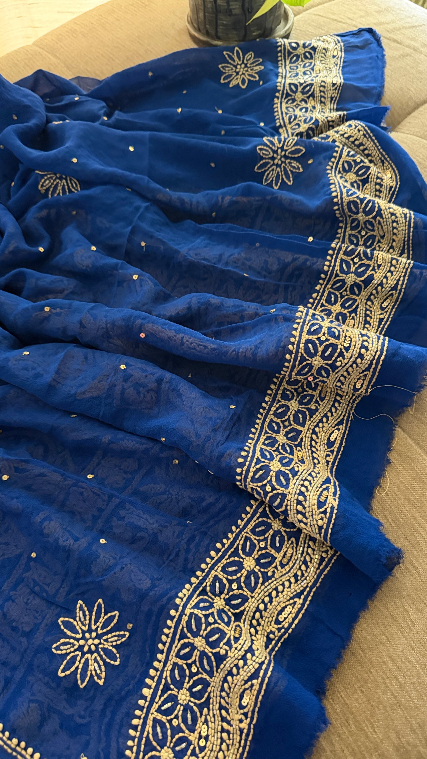 Royal Blue Gold Chikankari Suit for Women