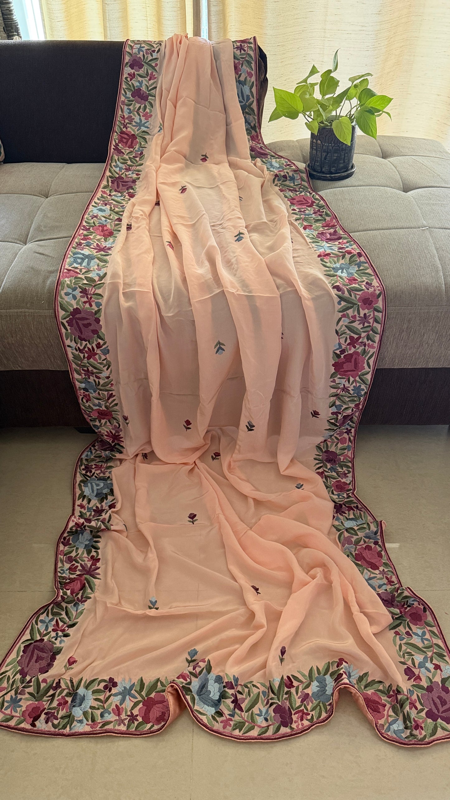 Designer Crepe Silk Parsi Gara Dupatta