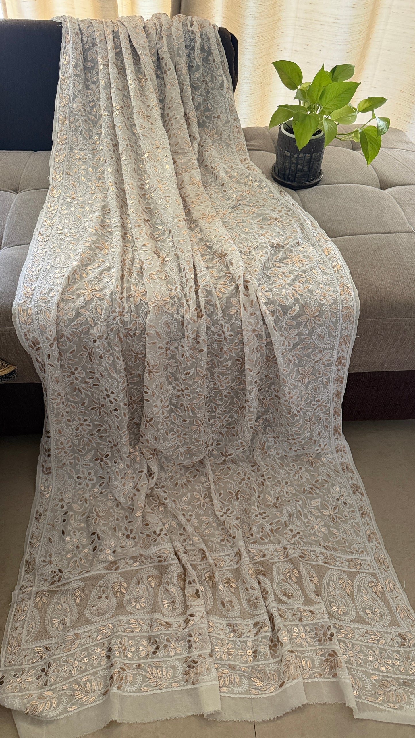 Ivory White Gota Patti Chikankari Dupatta