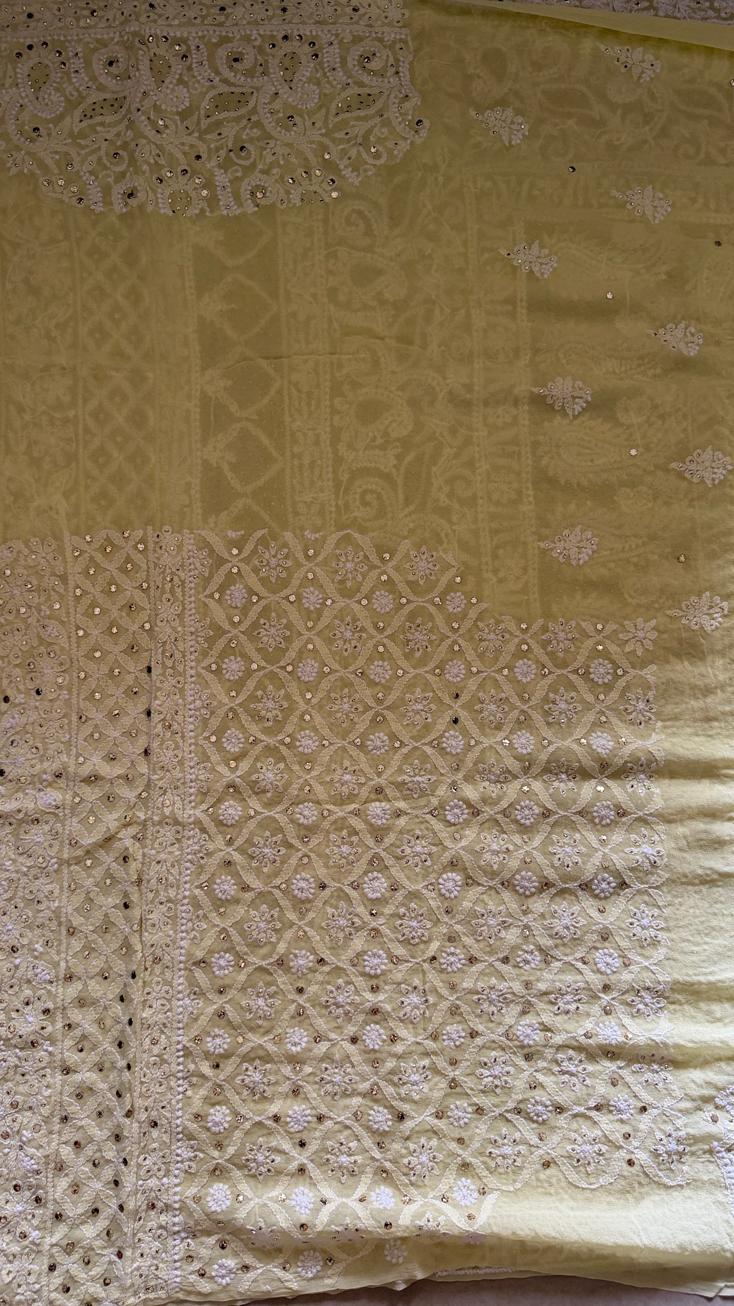 Lemon Yellow Mukaish Chikankari Lehenga Set