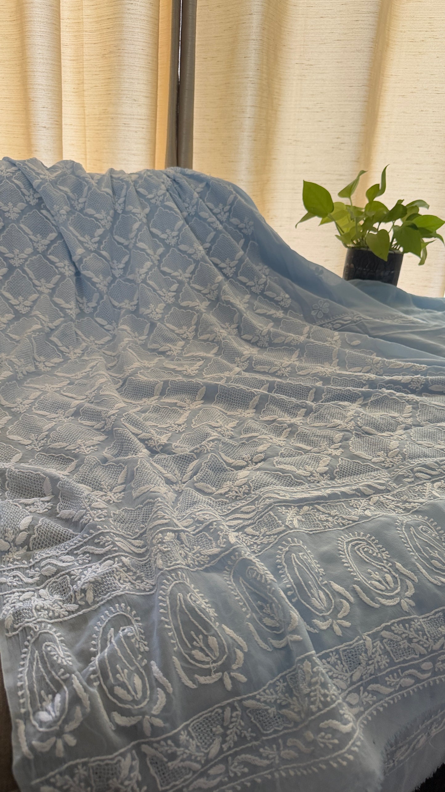 Exclusive Powder Blue Hand Jaali Chikankari Suit