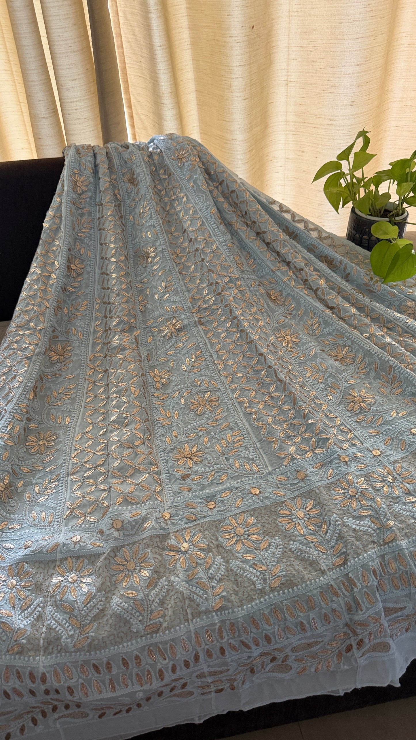Powder Blue Gota Patti Chikankari Anarkali Suit (Anarkali And Dupatta)
