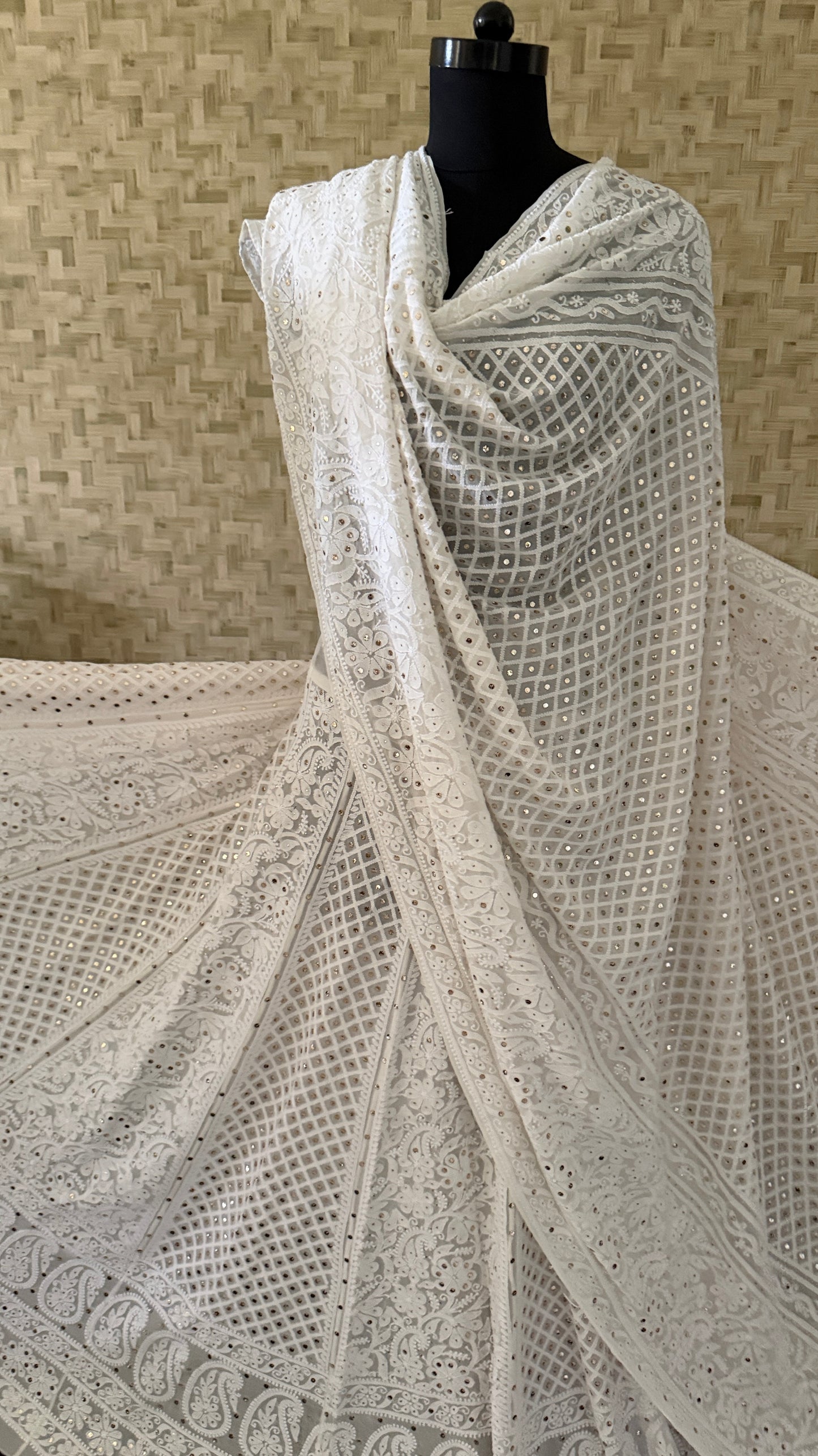 Ivory White Mukaish and Lucknowi Chikankari Lehenga Set