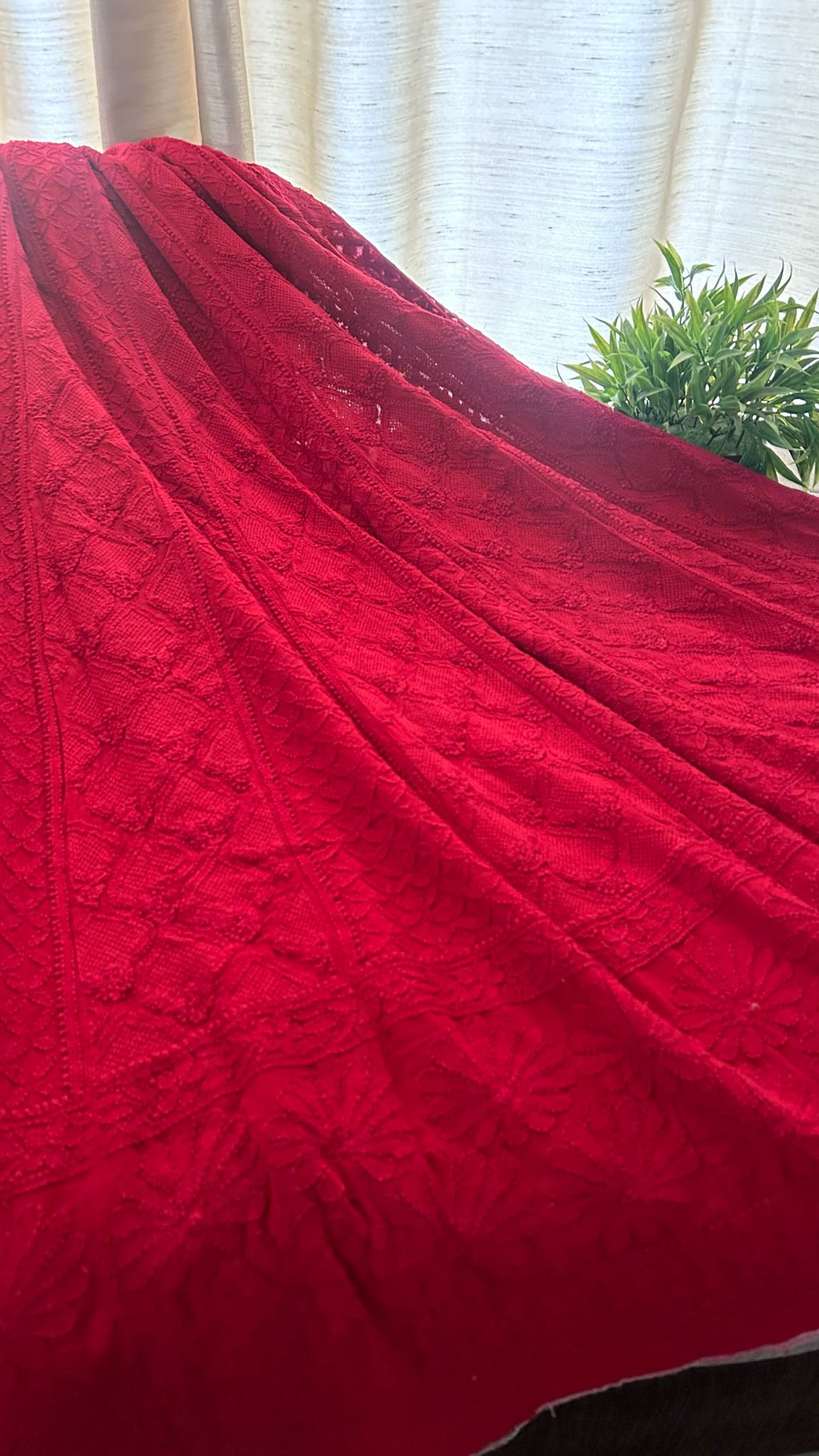 Maroon Lucknowi Chikankari Hand Jaali Anarkali Suit (Anarkali & Dupatta)