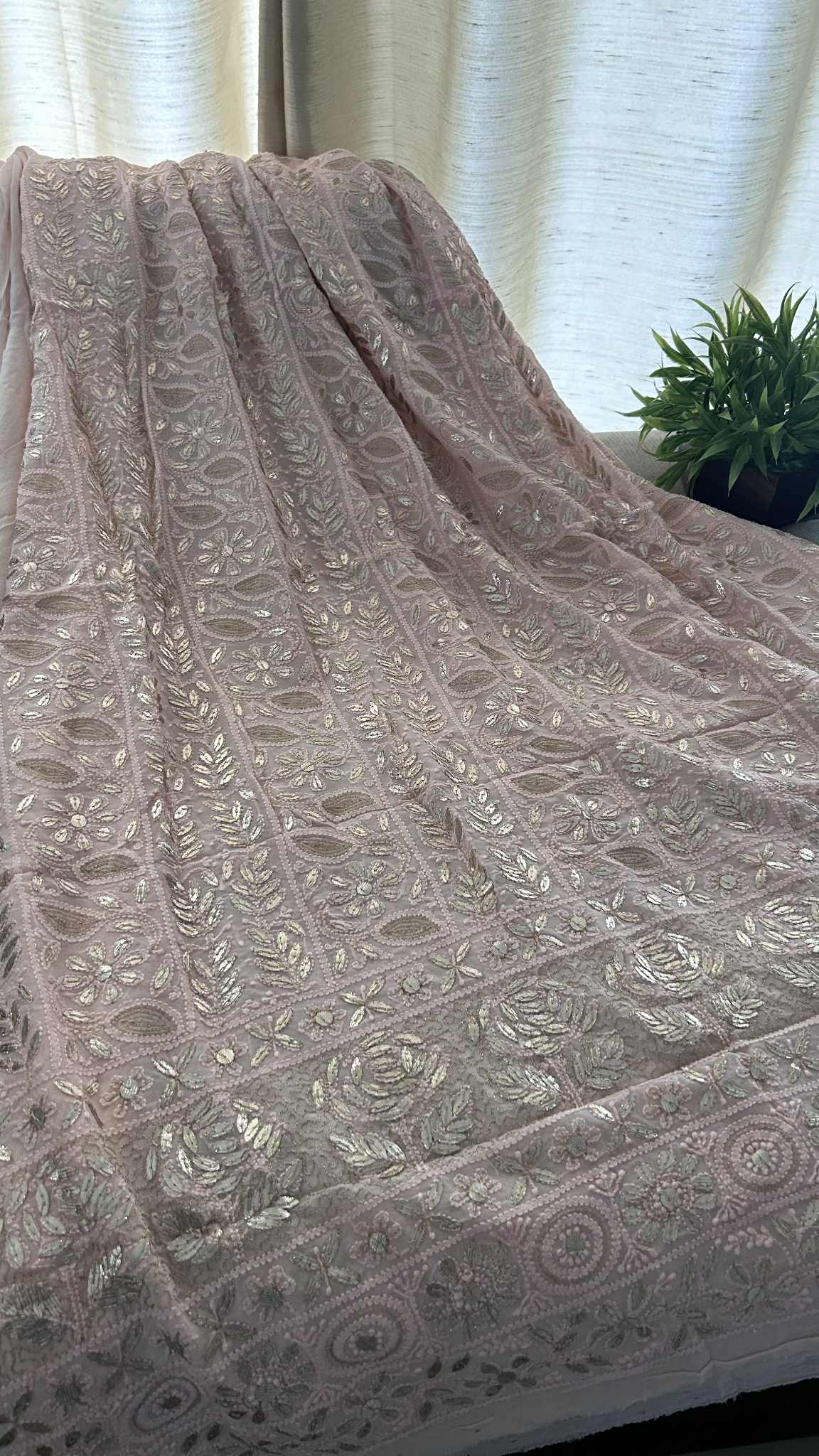 Light Peach Gota Patti Unstitched Chikankari Suit (Kurta & Dupatta)