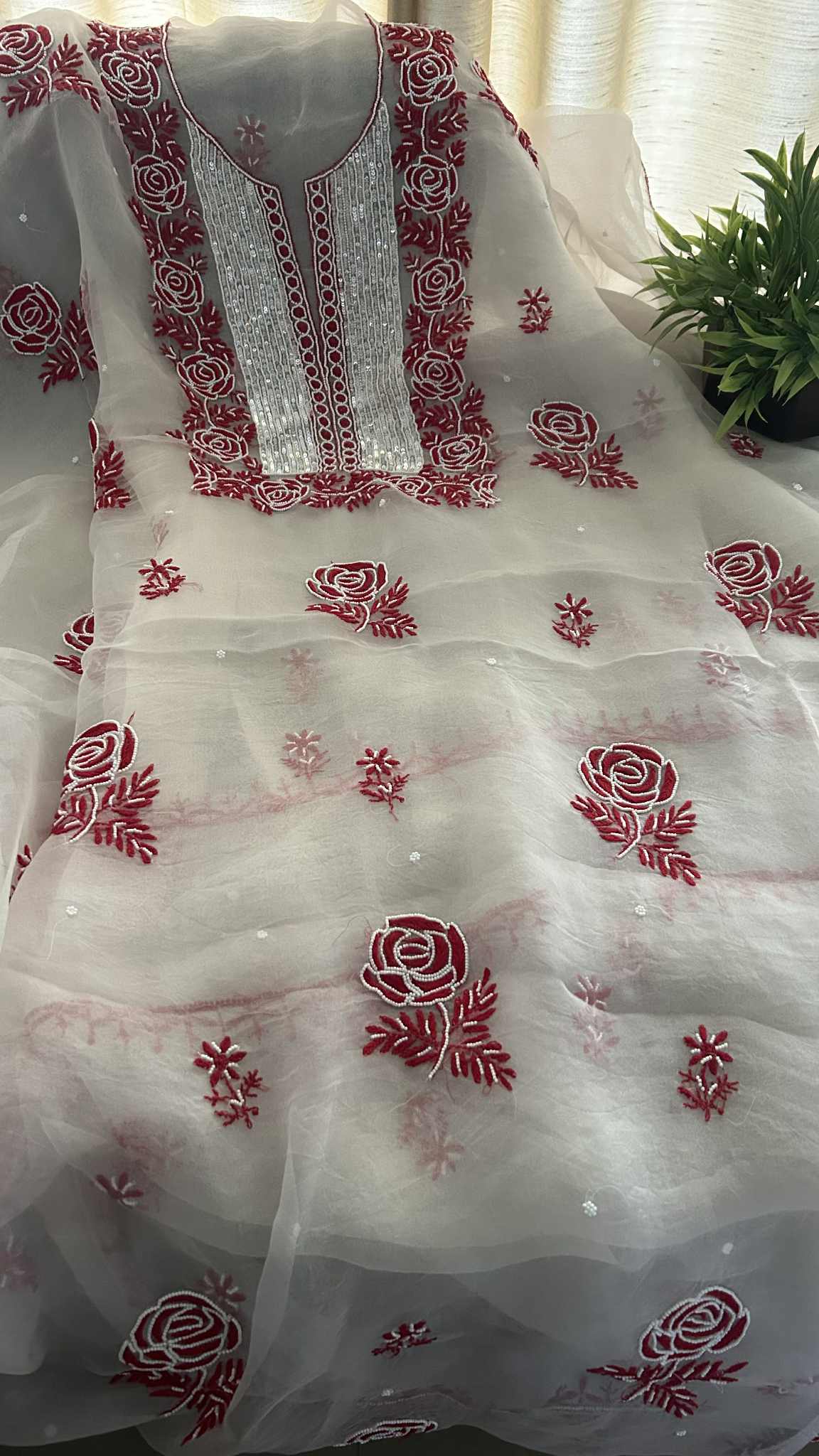 Exclusive Organza Pearl Chikankari Suit
