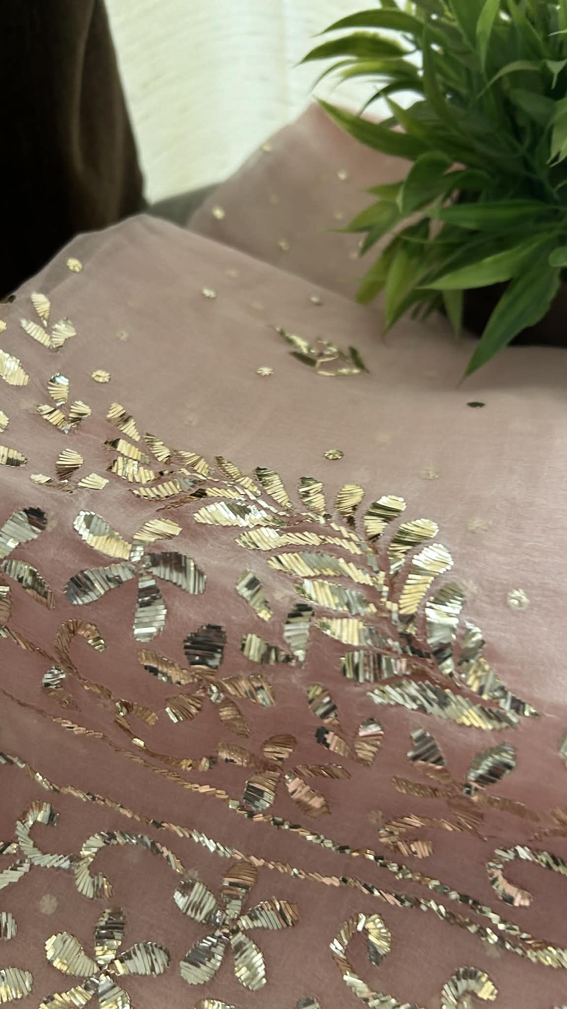 Pastel Pink Organza Mukaish Suit