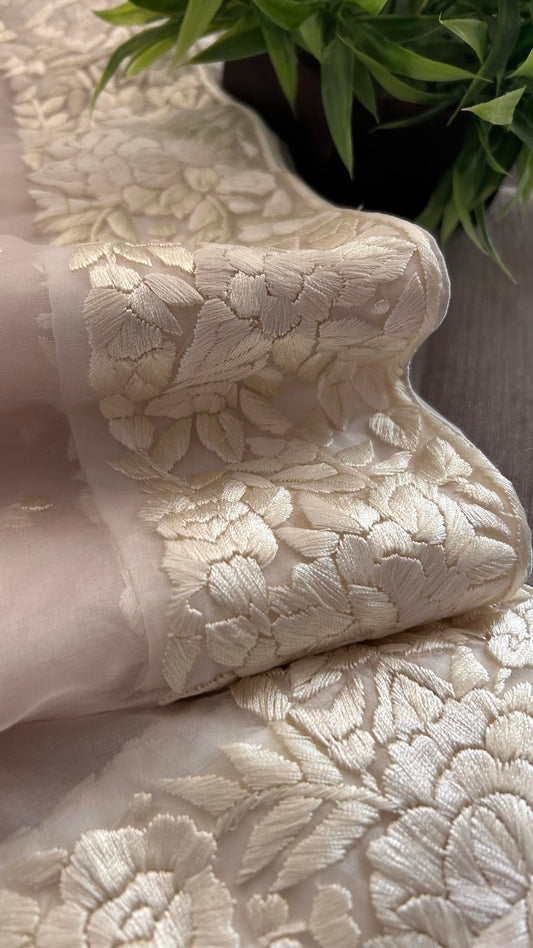 Ivory Organza Parsi Gara Dupatta