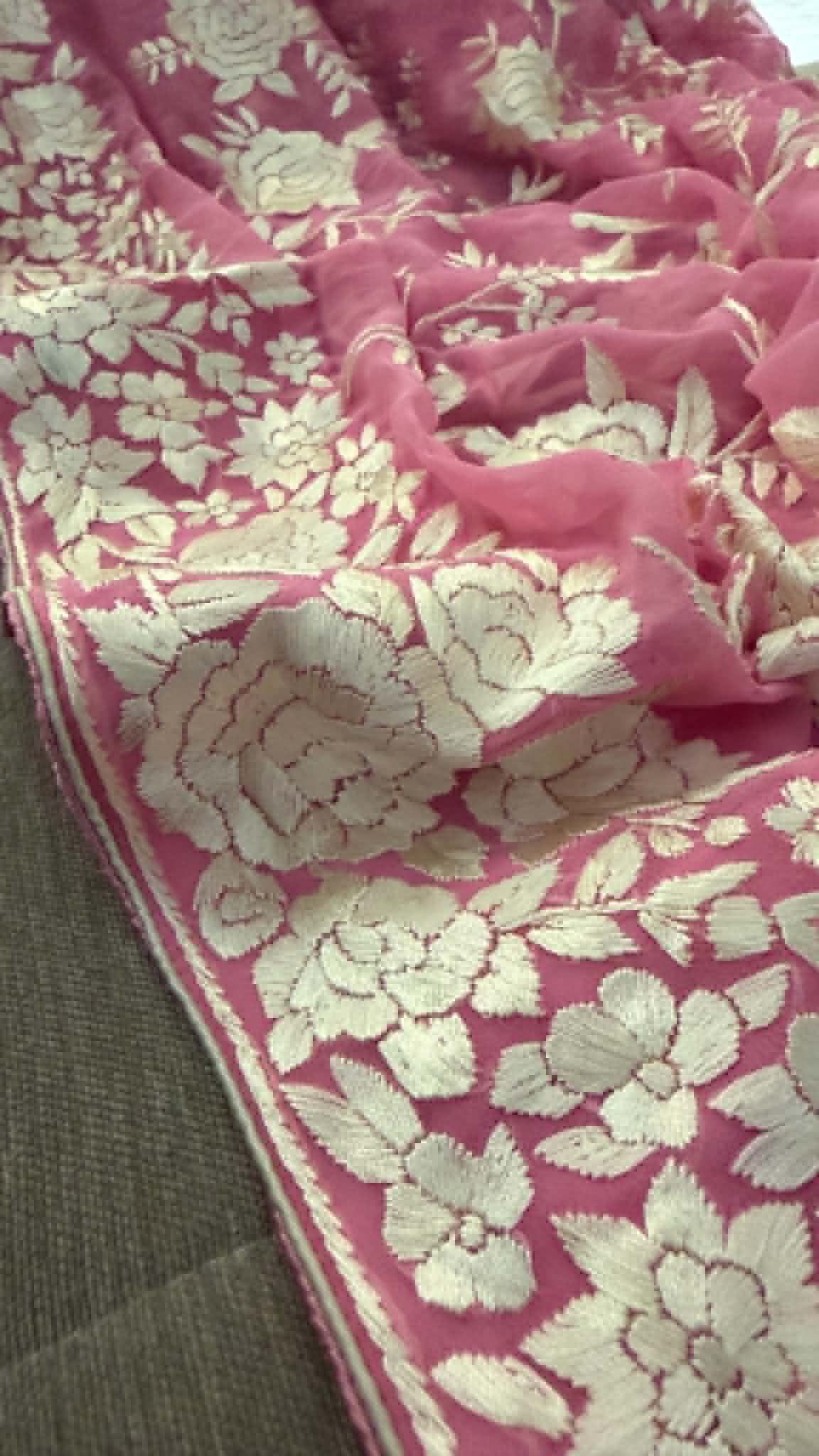 Elegant Pink & Ivory Parsi Gara Dupatta