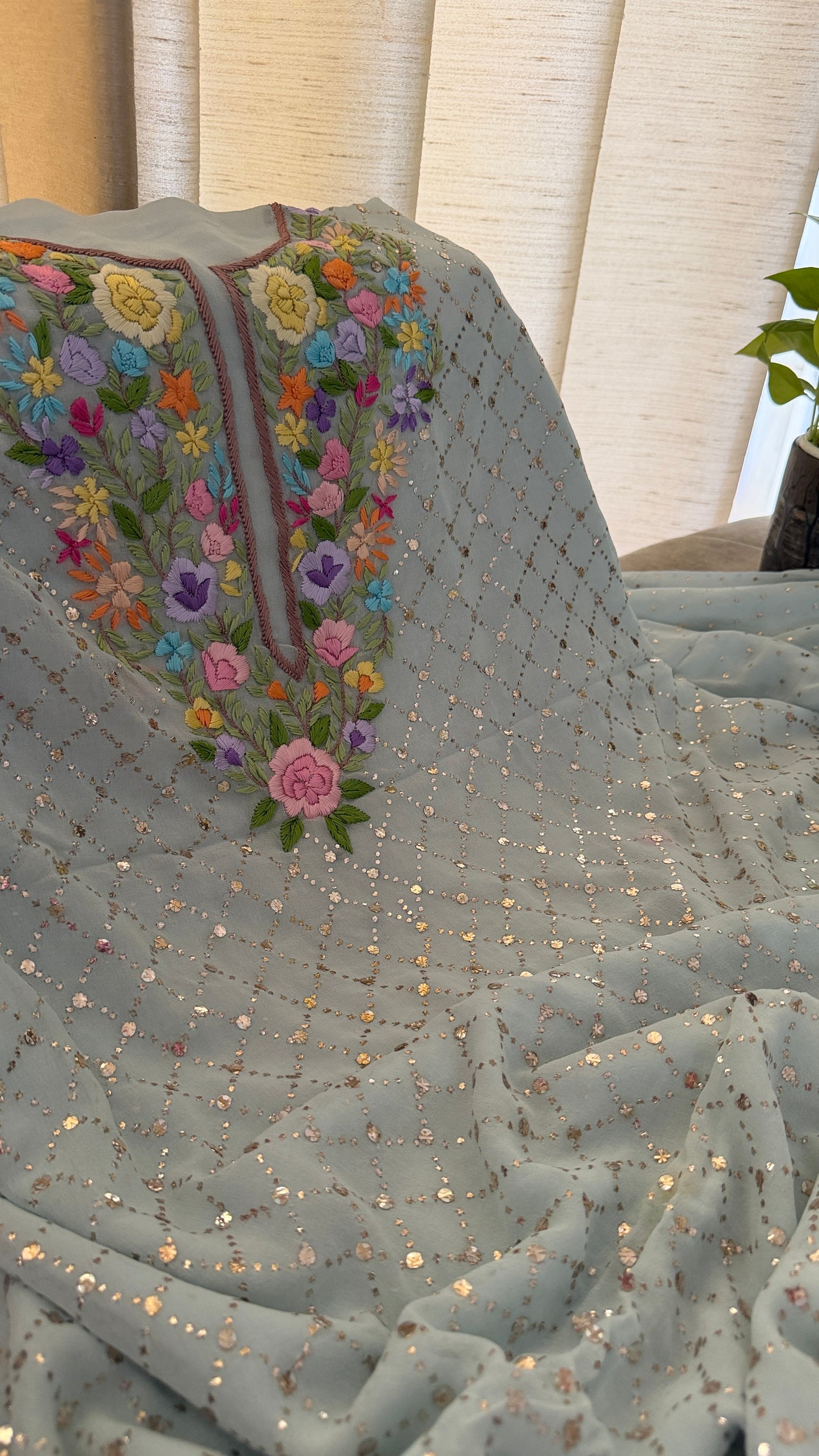 Powder Blue Multicolour Neckline Kamdani Suit