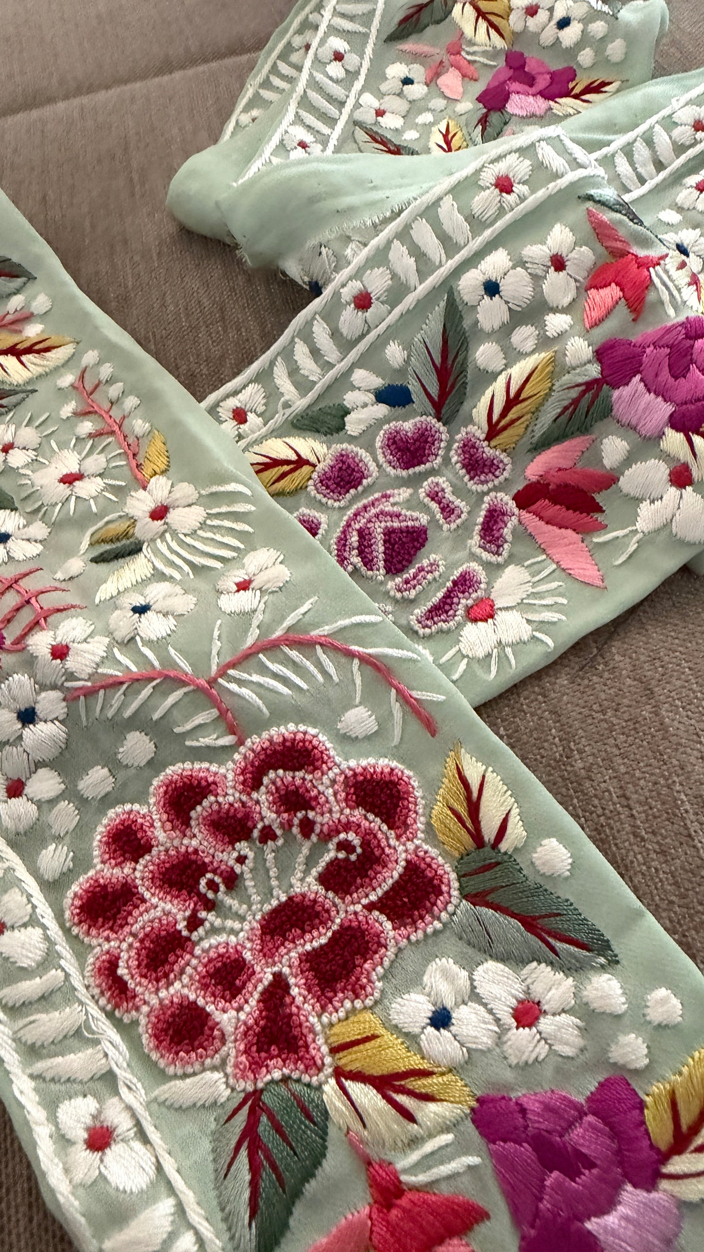 Exclusive Parsi Gara Hand Embroidered Border (Pista Green)