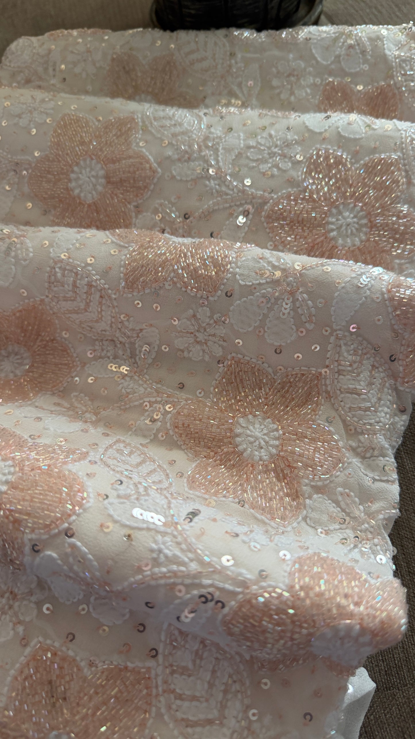 Fine Chikankari Suit with Peach Beads Work