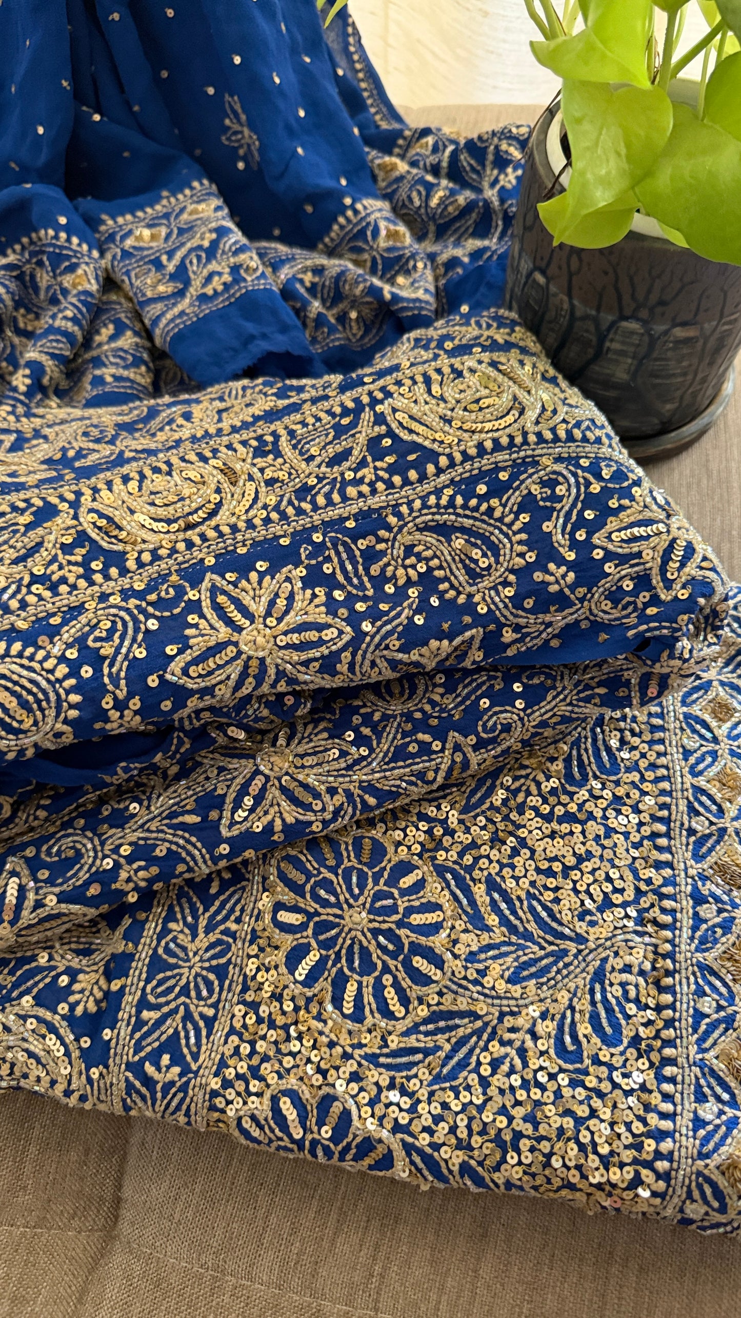 Masterpiece Royal Blue Cut Dana & Sequins Work Chikankari Anarkali Suit