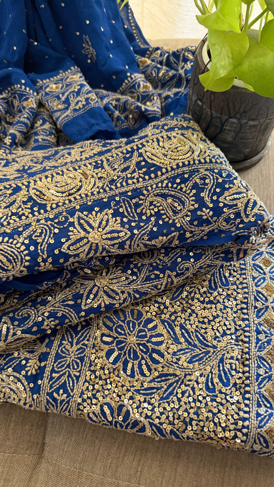 Masterpiece Royal Blue Cut Dana & Sequins Work Chikankari Anarkali Suit