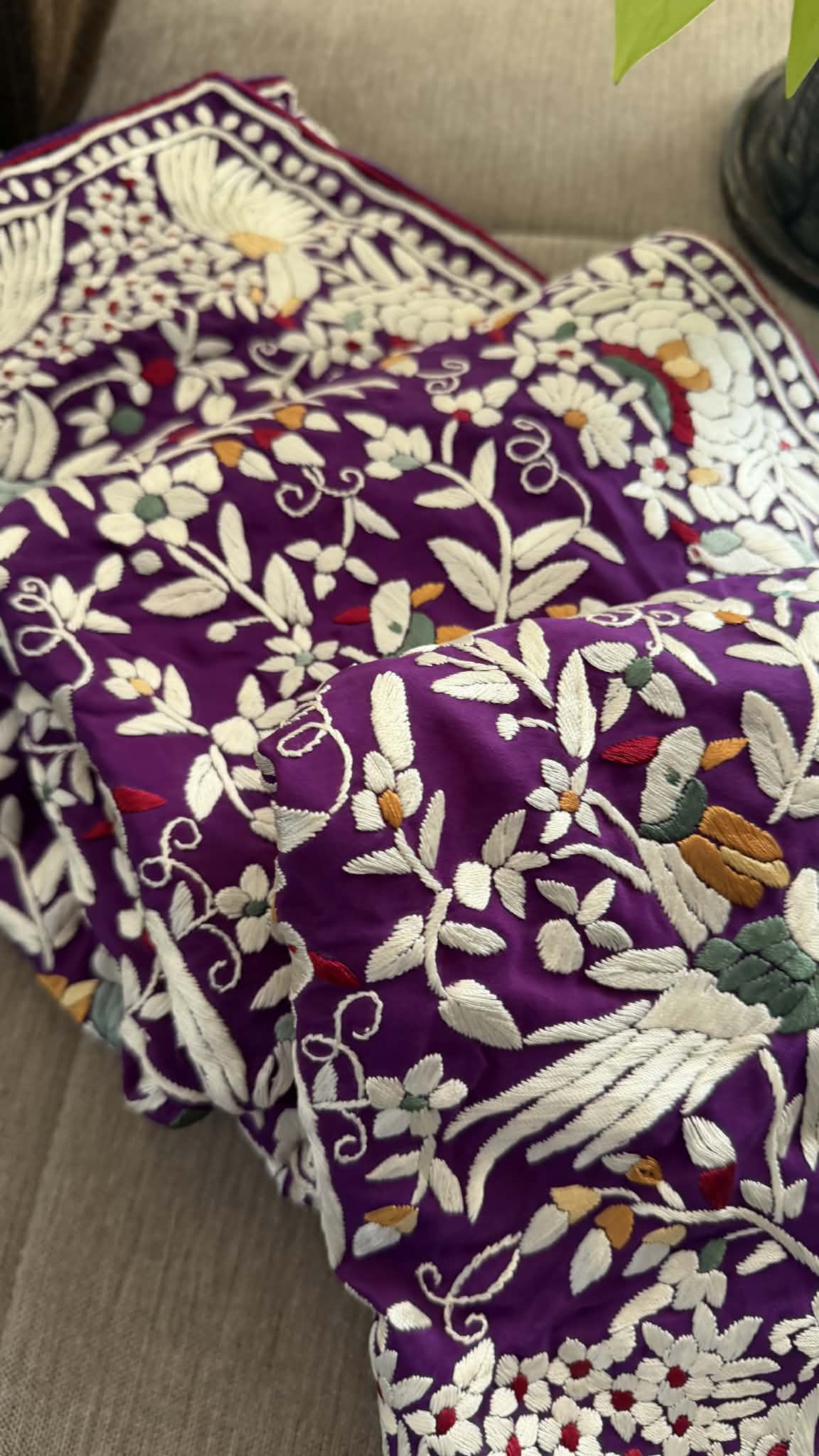 Designer Purple Parsi Gara Hand Embroidered Dupatta