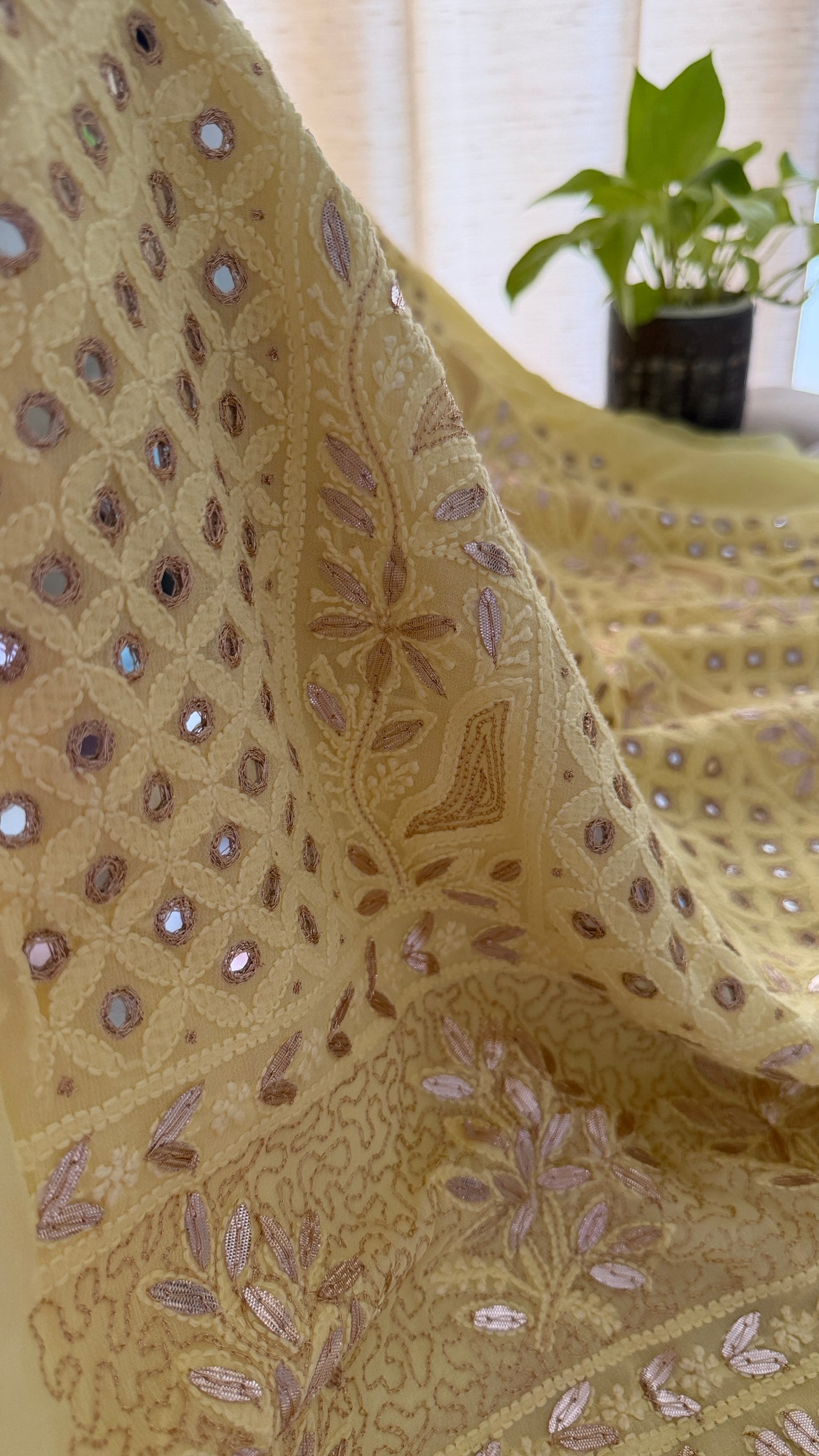 Yellow Mirror & Gota Patti Chikankari Suit