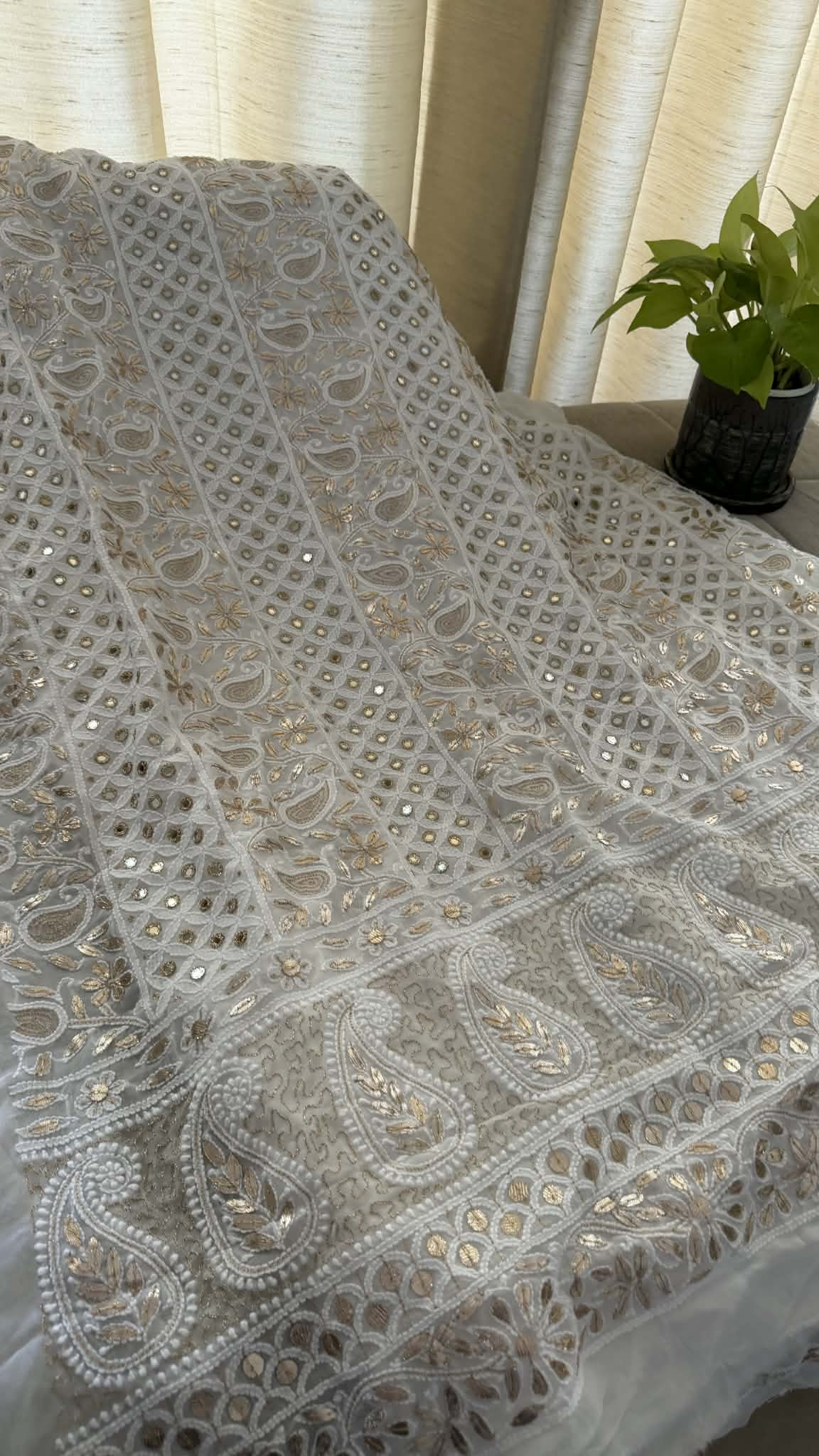 White Mirror & Gota Patti Chikankari Suit