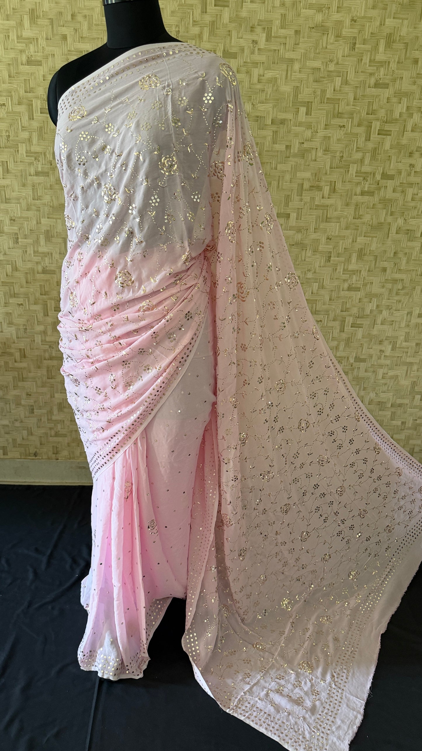 Designer Pink Kamdani Saree