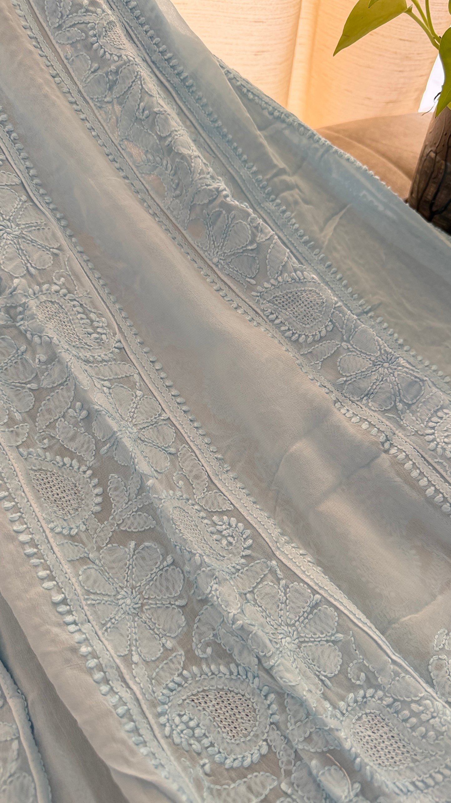 Powder Blue Hand Jaali Chikankari Anarkali Suit