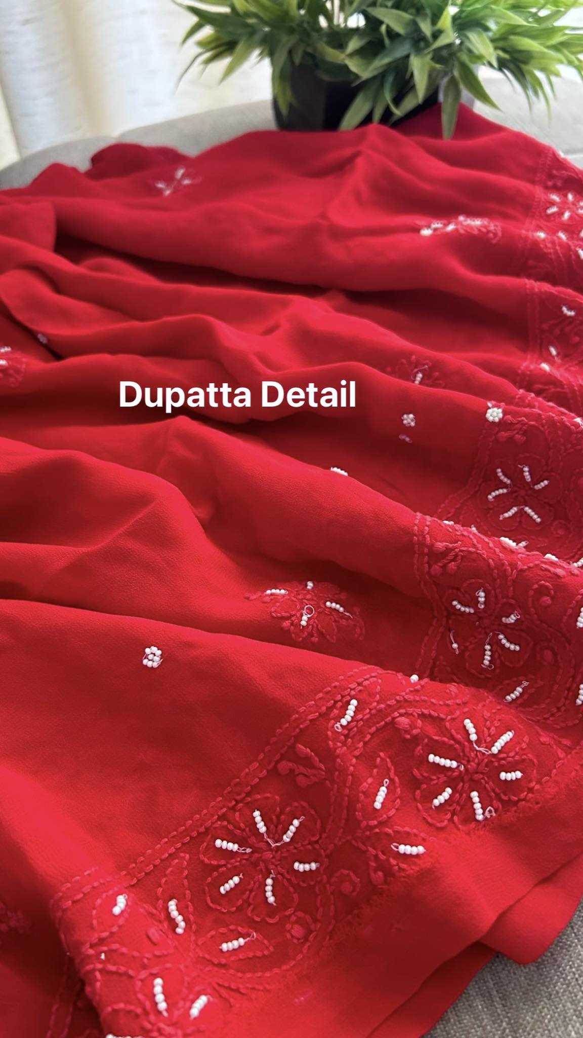 Red Pearl Chikankari Suit (Kurta & Dupatta)