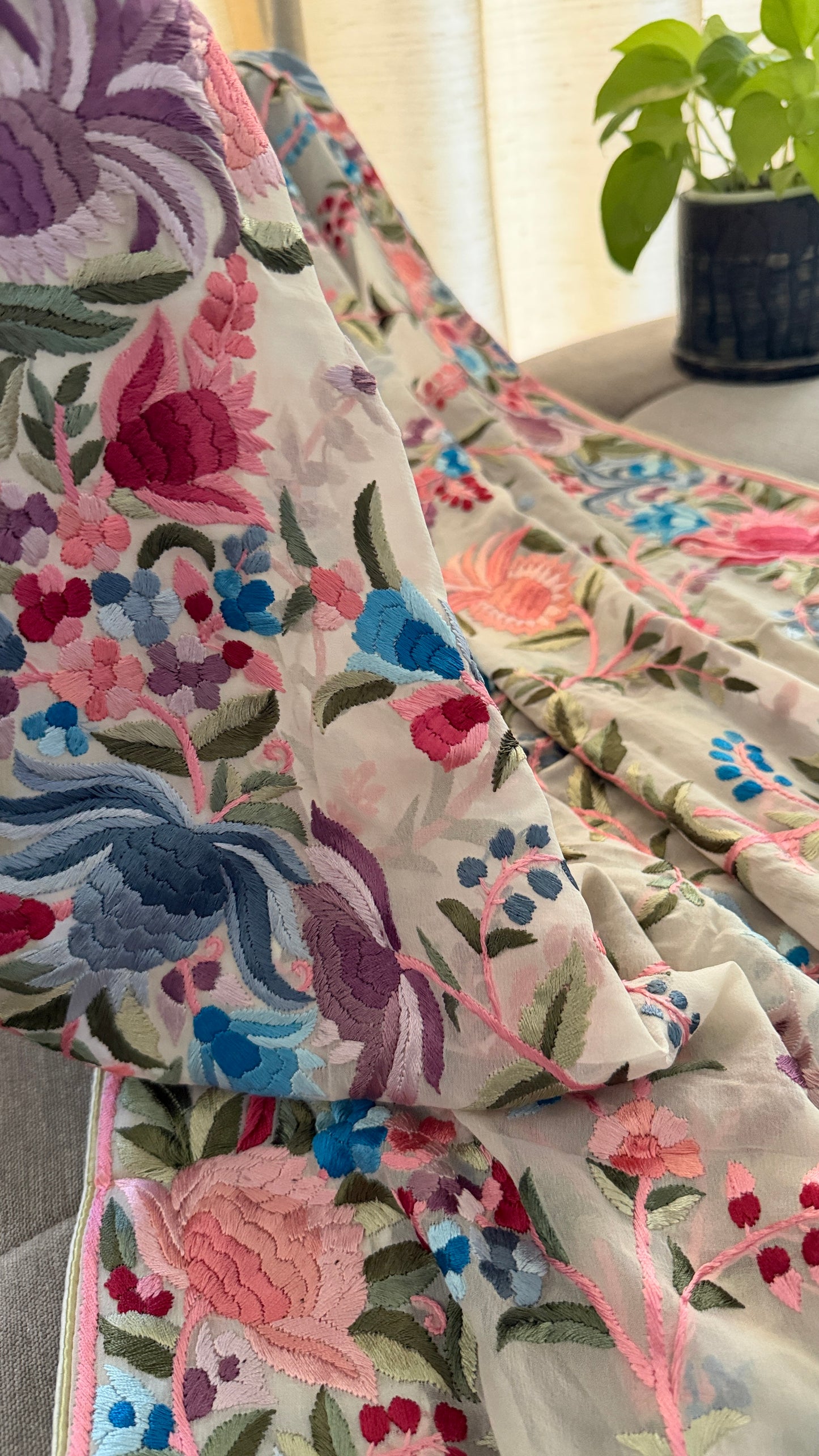 Heritage Ivory Multicolour Parsi Gara Dupatta