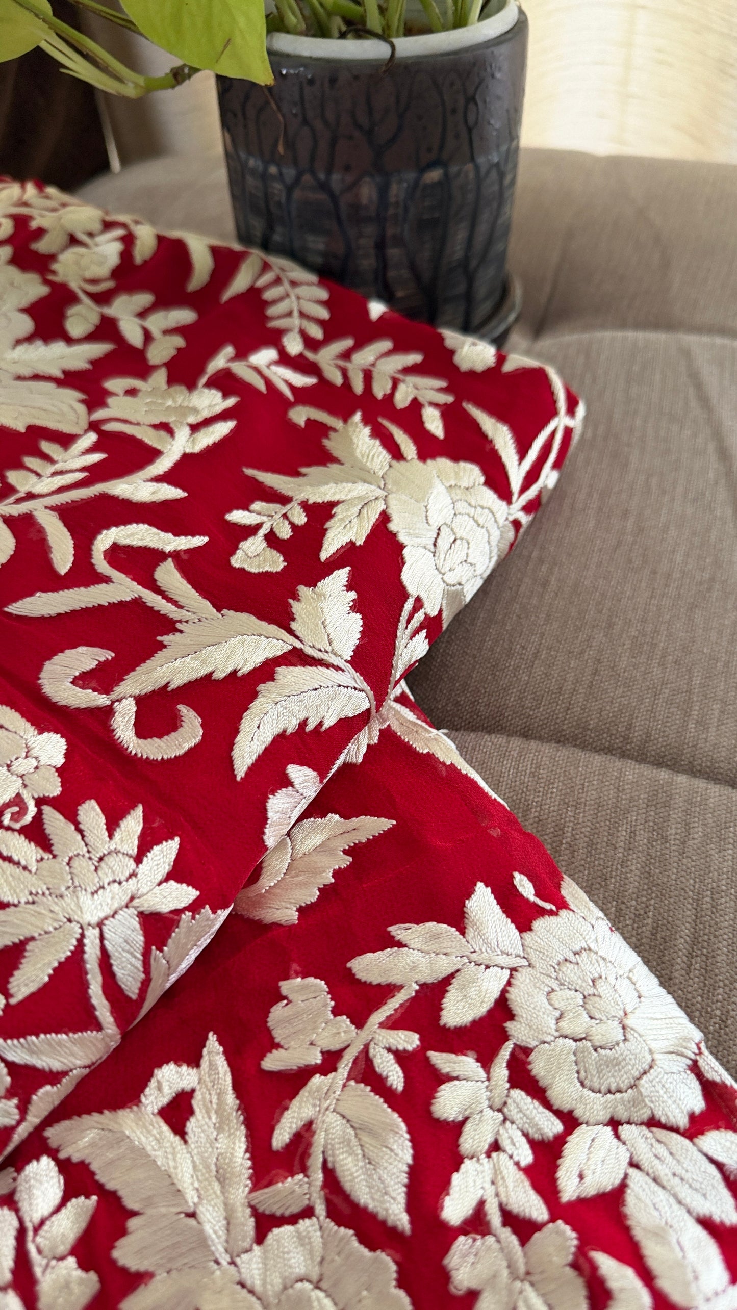 Heirloom Red Ivory Parsi Gara Saree