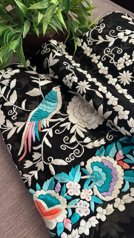 Unstitched Black Multicolour Parsi Gara Jacket