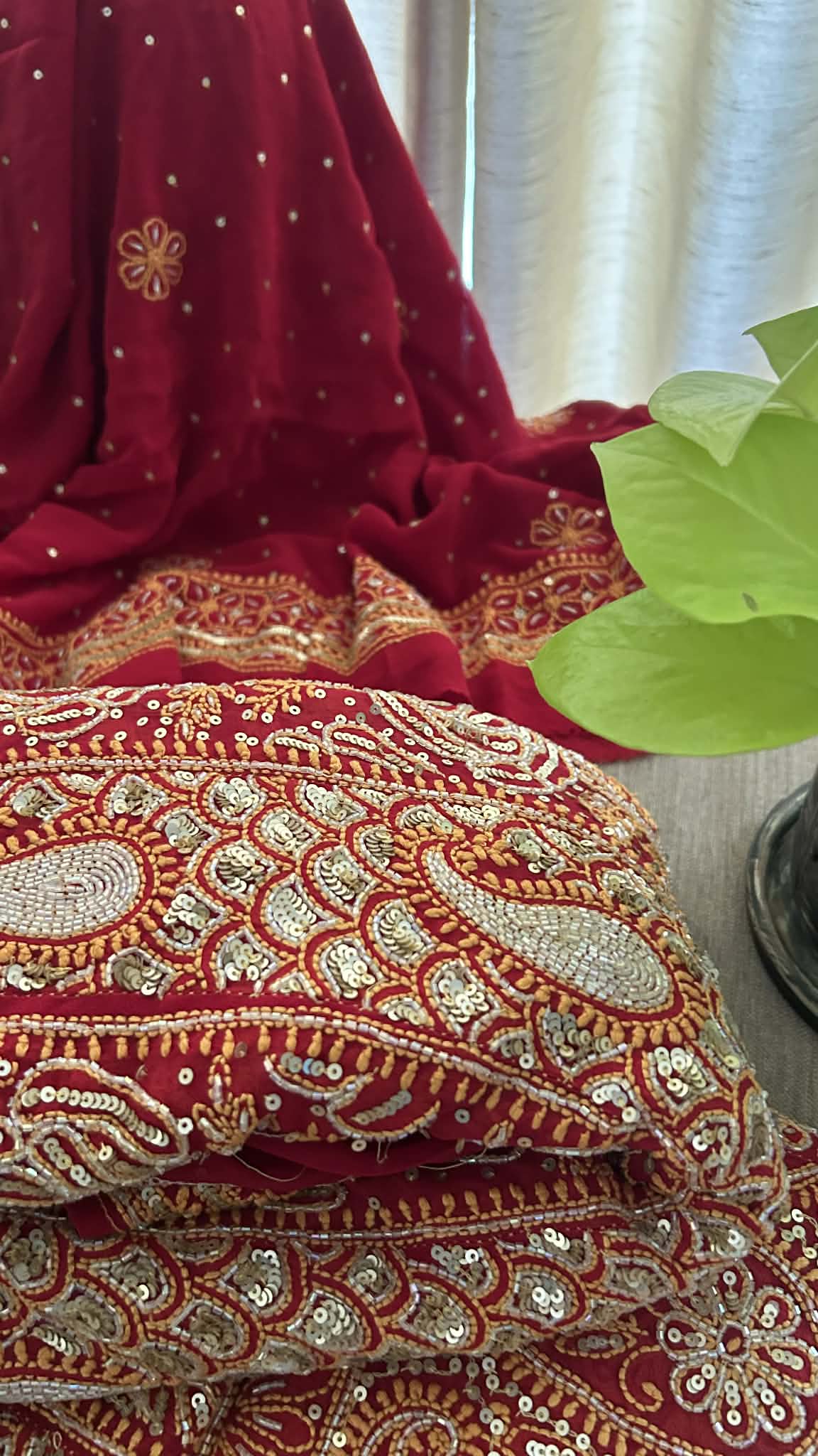 Masterpiece Red Cut Dana & Sequins Work Chikankari Anarkali Suit