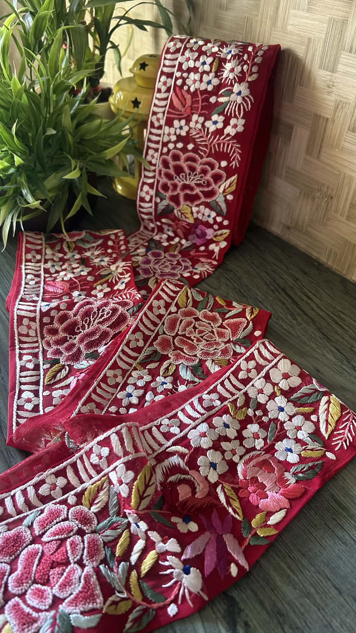 Exclusive Parsi Gara Hand Embroidered Border (Red)