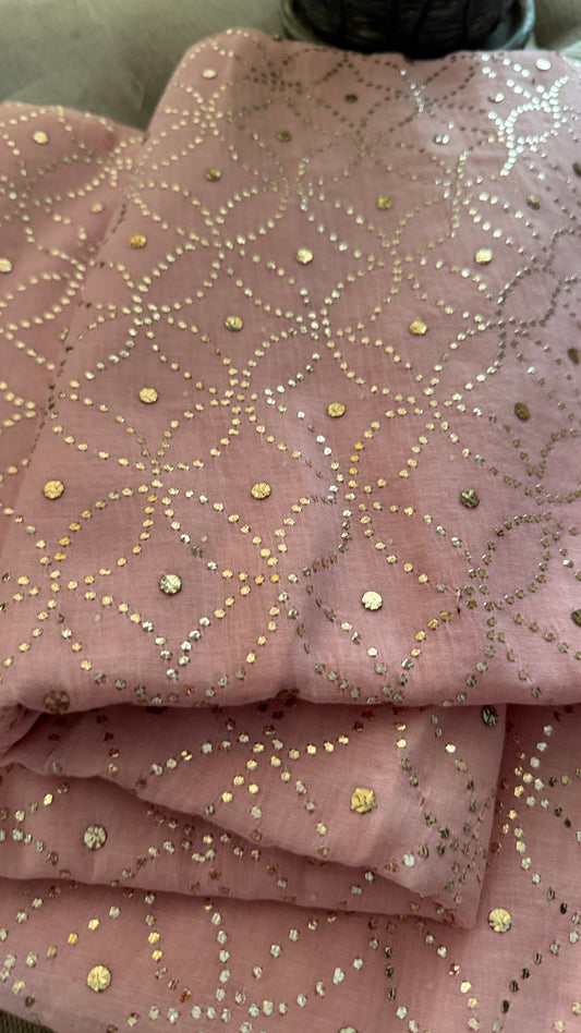 Baby Pink Cotton Chanderi Mukaish Saree for Women