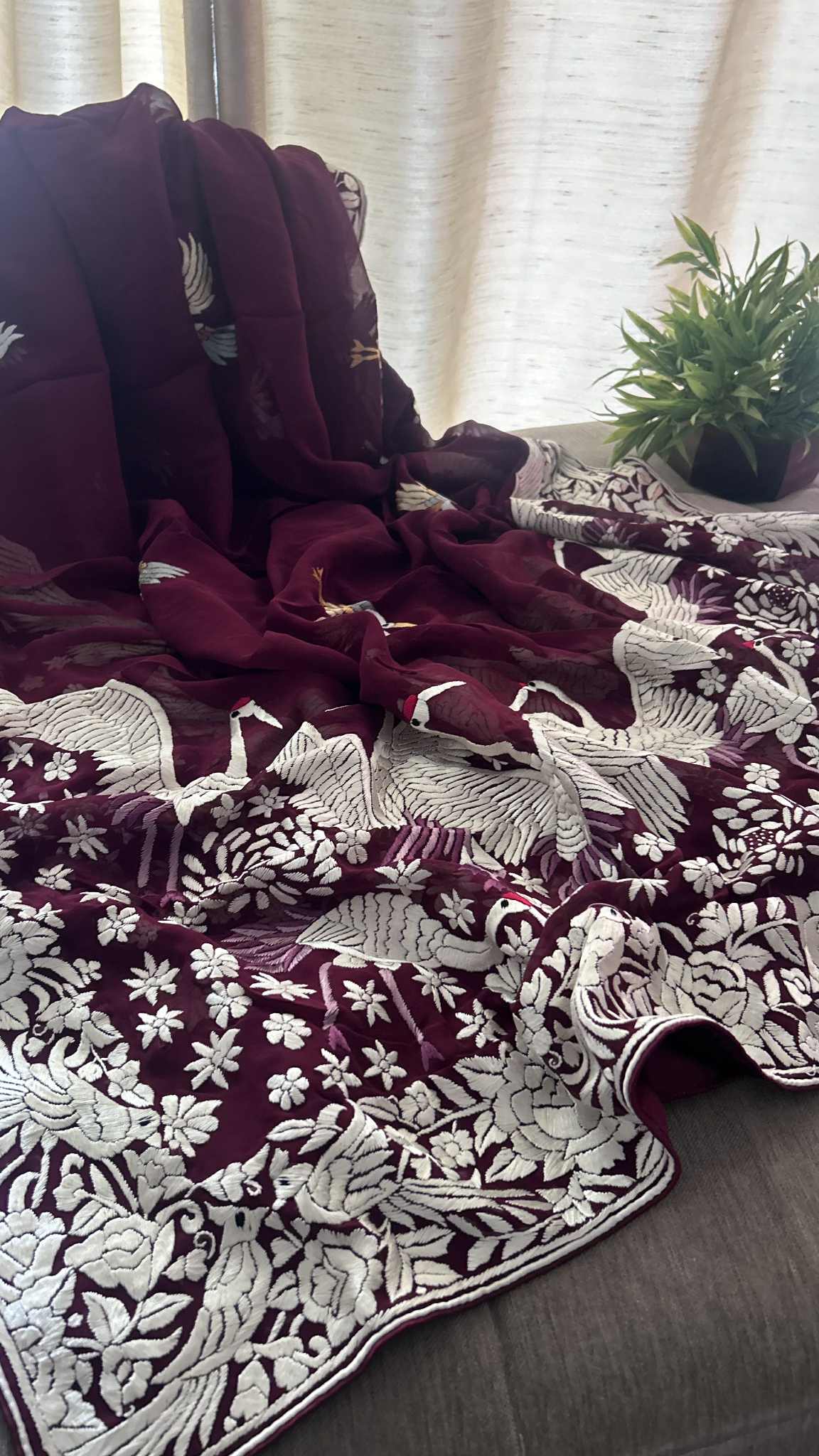 Designer Maroon Parsi Gara Dupatta