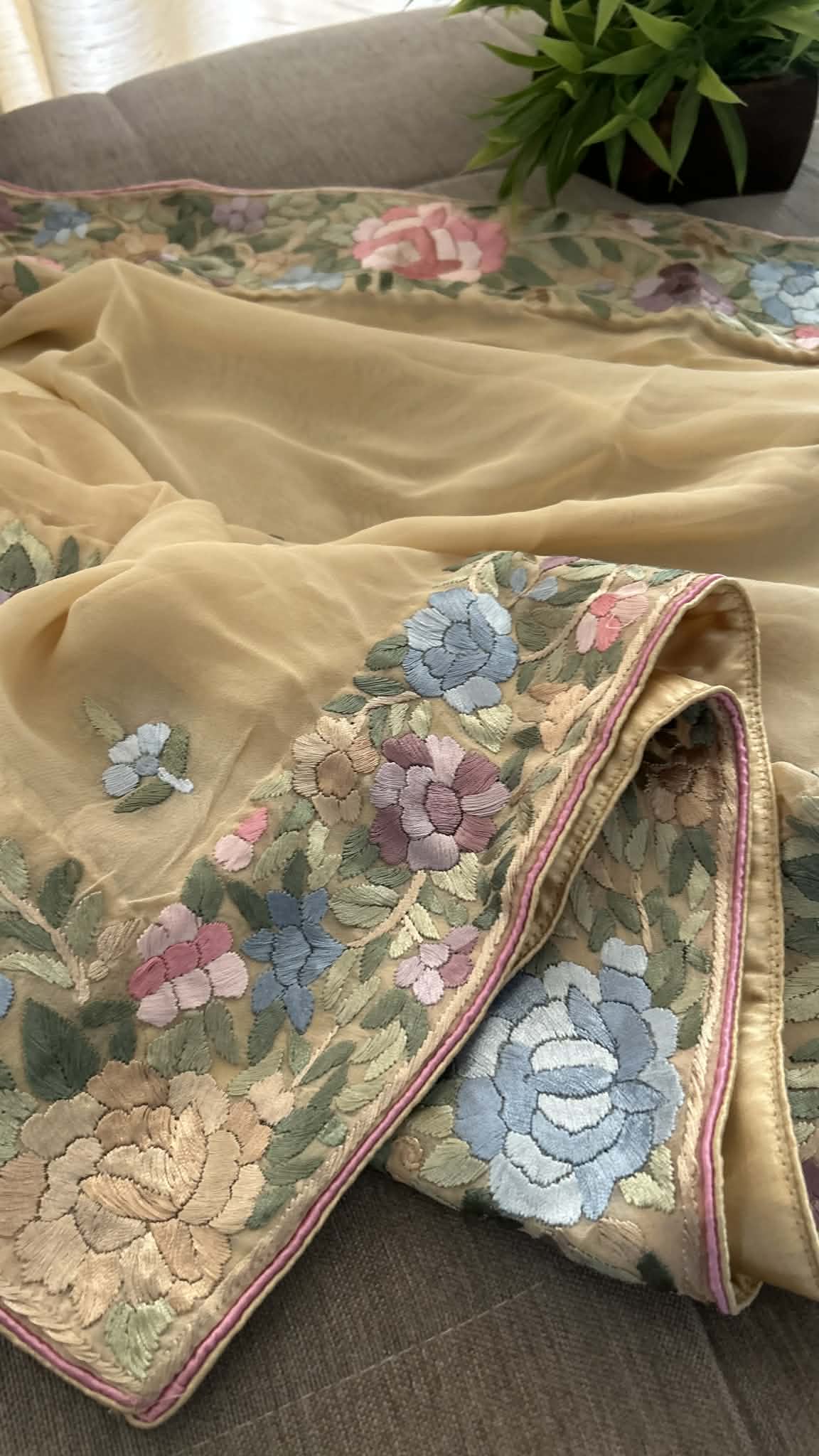 Designer Beige Parsi Gara Dupatta