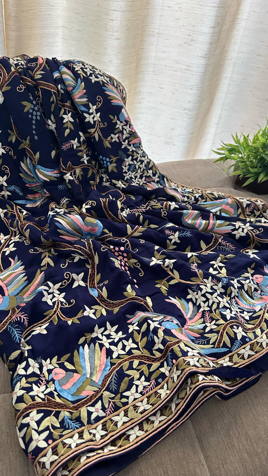 Pre -Order Exclusive Navy Multicolour Parsi Gara Saree