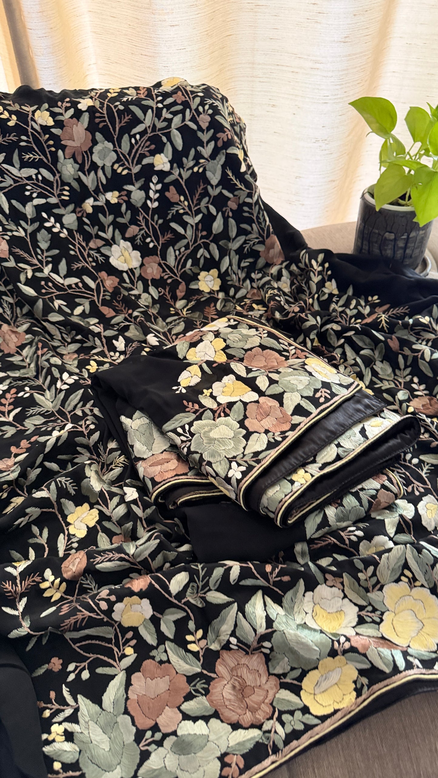 Designer Floral Parsi Gara Suit (Three Piece)