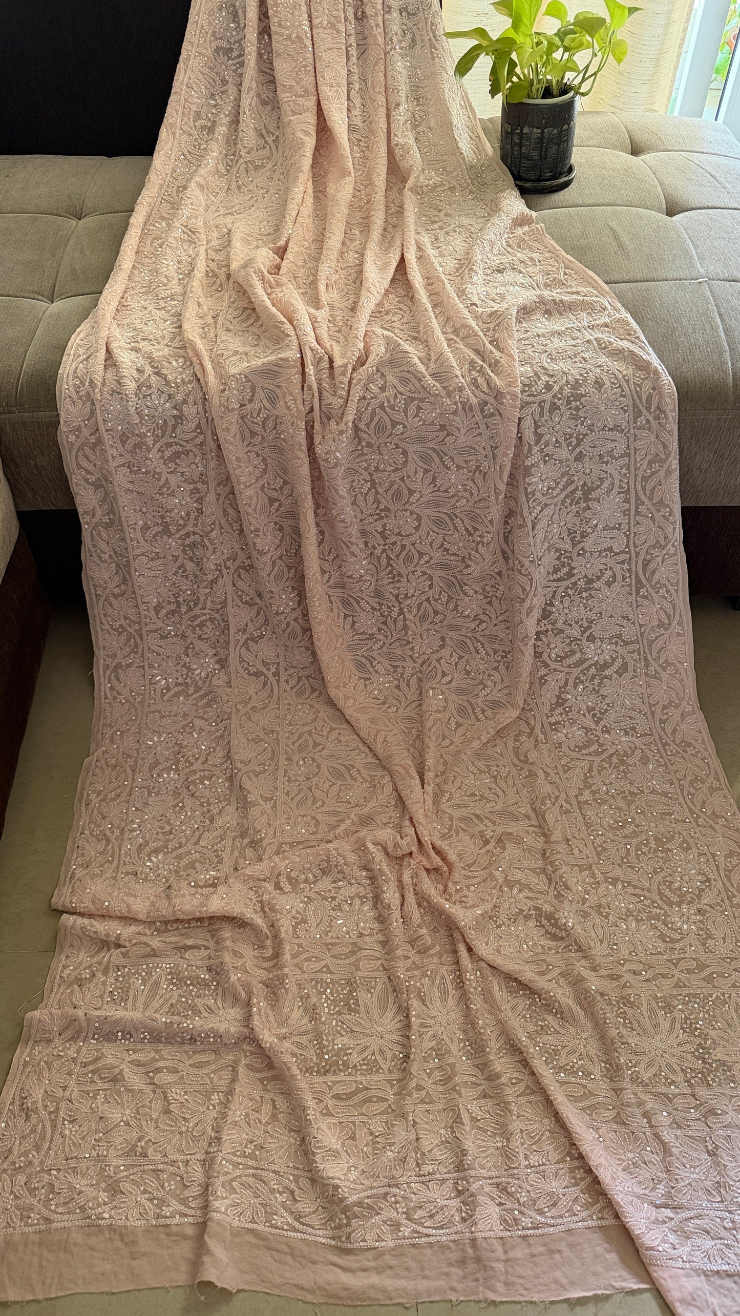 Pastel Pink Cut Dana Sequins Chikankari Dupatta (Pure Georgette)