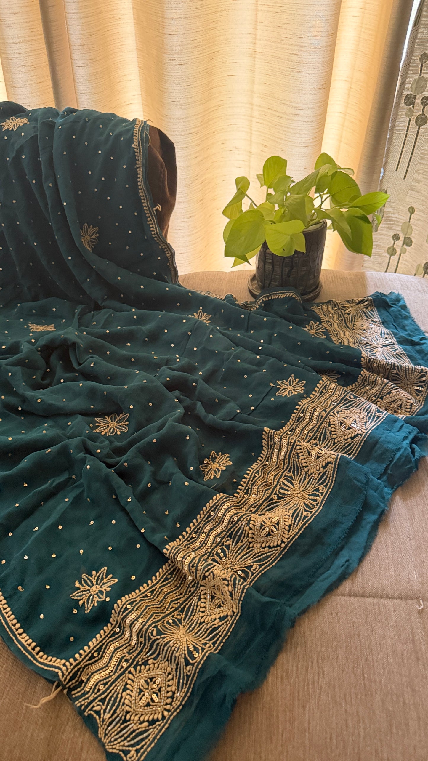 Dusty Emerald Green Cut Dana Chikankari Anarkali Suit