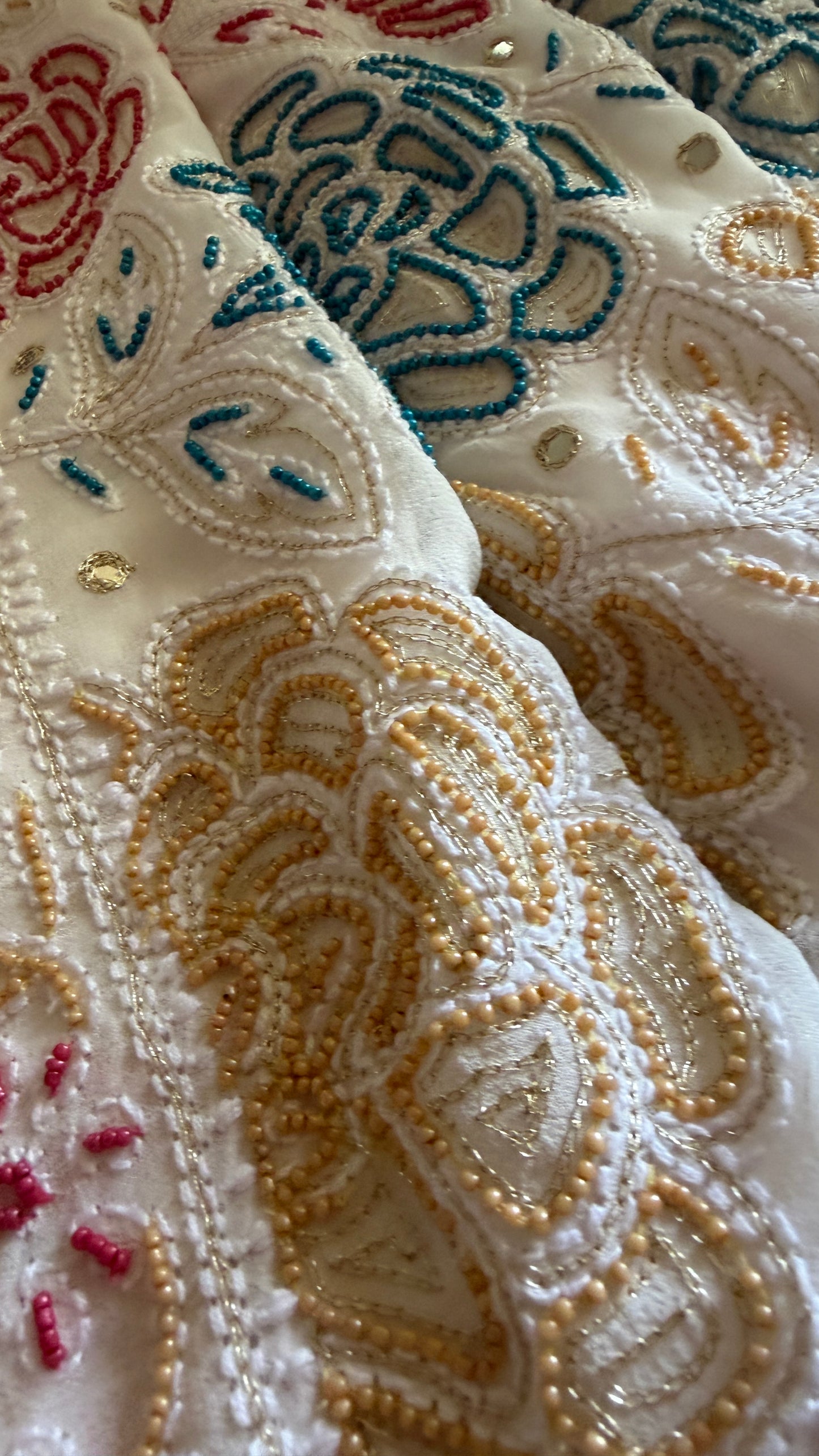 Hand Embroidered Multicolour Pearls Chikankari Suit