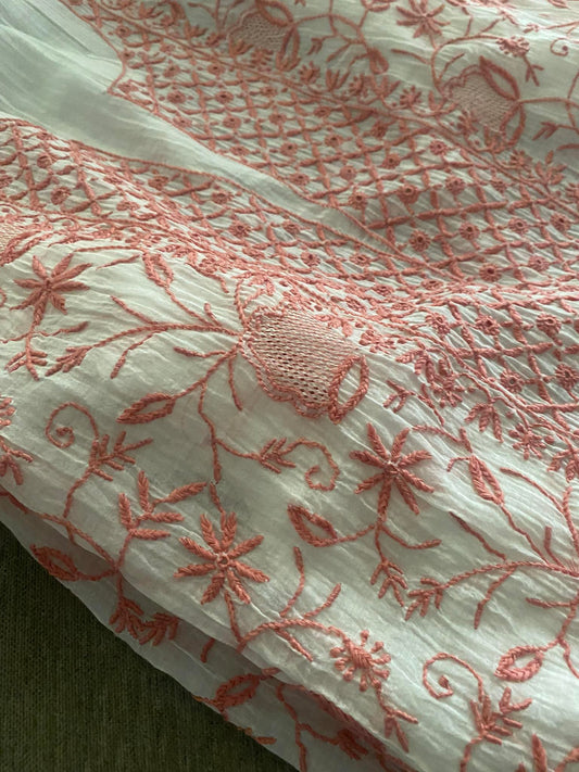 Hand Embroidered Mul Chanderi Chikankari Suit