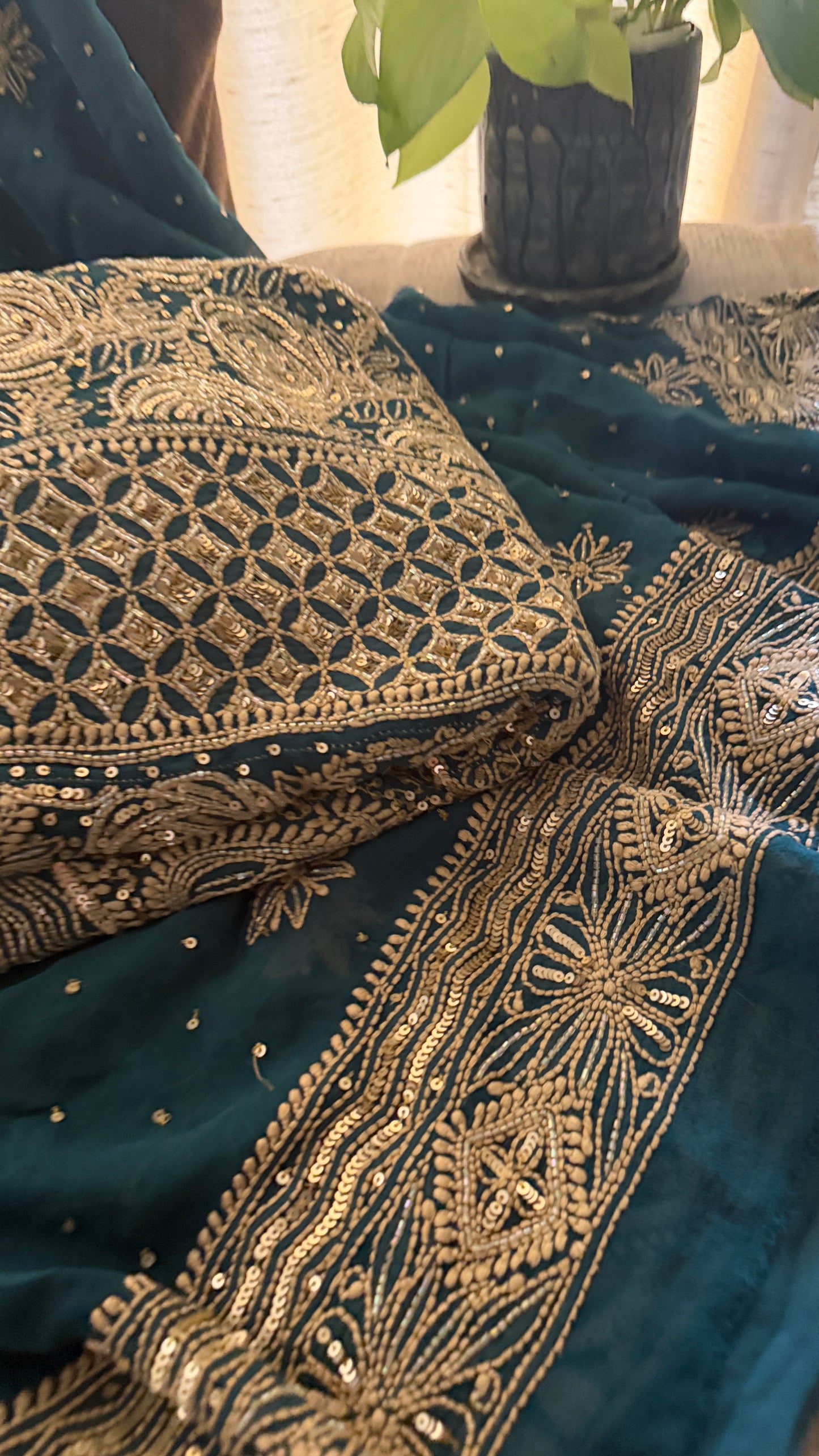 Dusty Emerald Green Cut Dana Chikankari Anarkali Suit