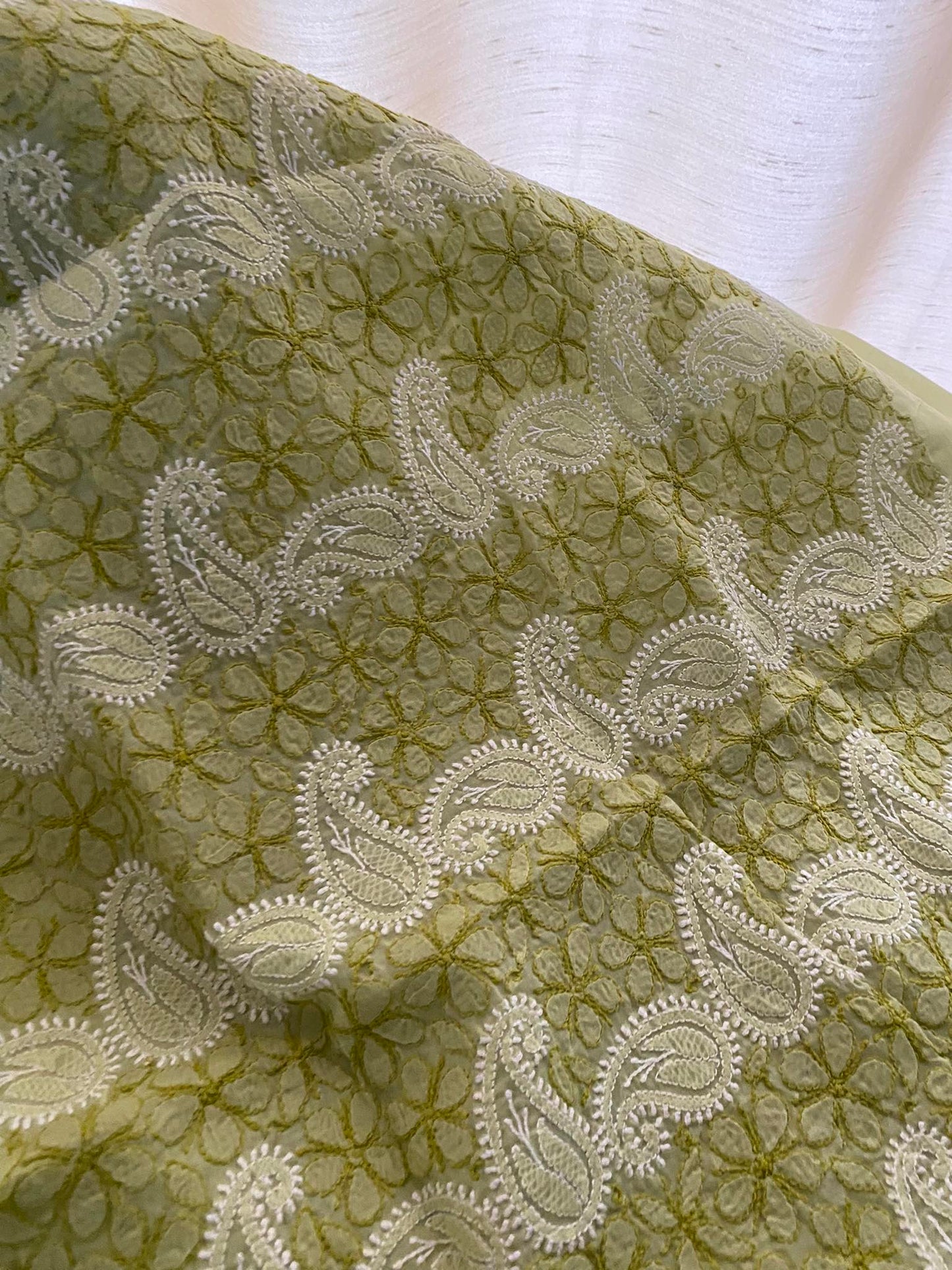 Lime Green Cotton Chikankari Kurti Fabric (Kurti Only)