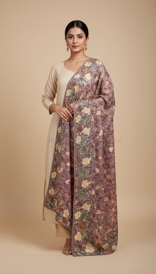 Exclusive Dusty Pink Parsi Gara Dupatta