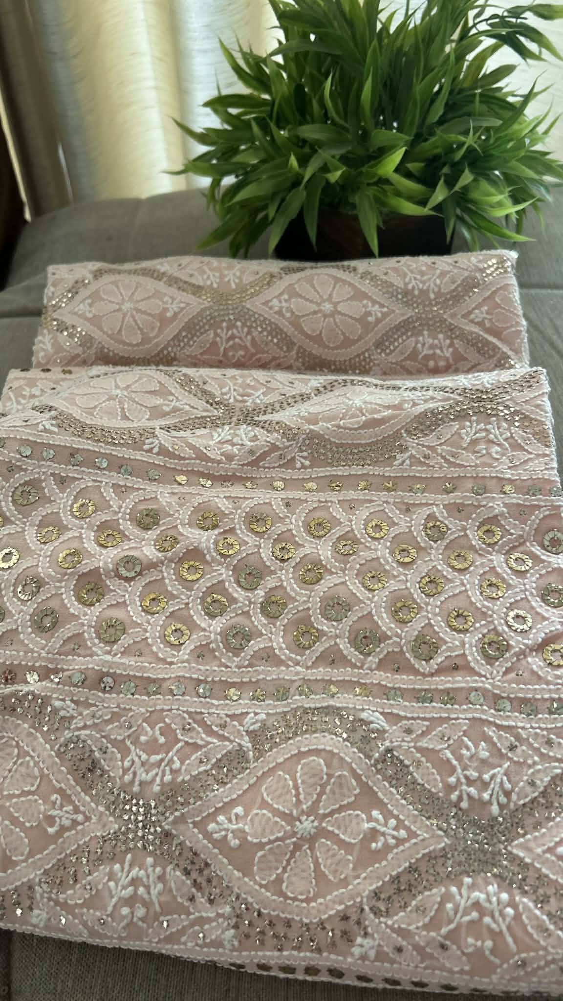 Pastel Pink Ring Mukaish Chikankari Suit (Kurta & Dupatta)