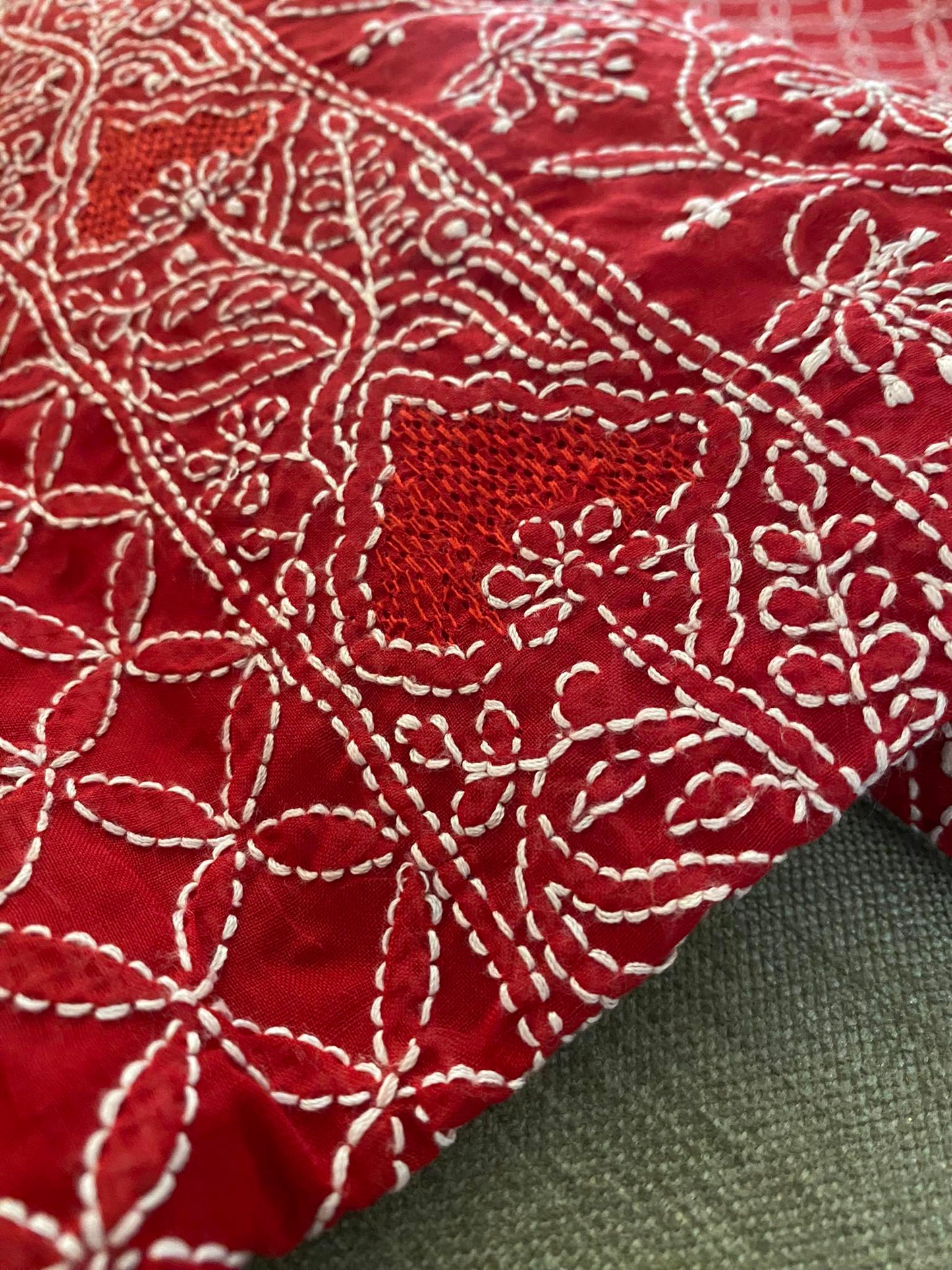 Red Cotton Chikankari & Hand Jaali Kurti Fabric (Only Kurti)