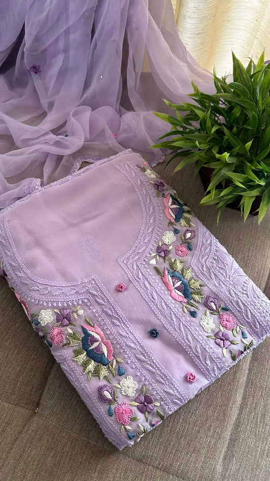 Lilac Chikankari Parsi Gara Neckline Suit
