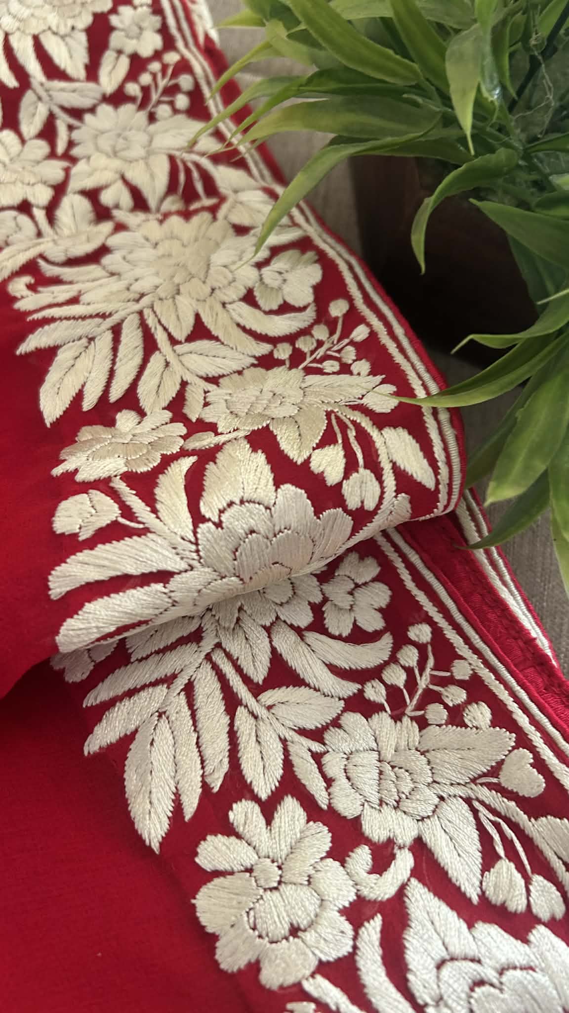 Artisanal Red Parsi Gara Dupatta