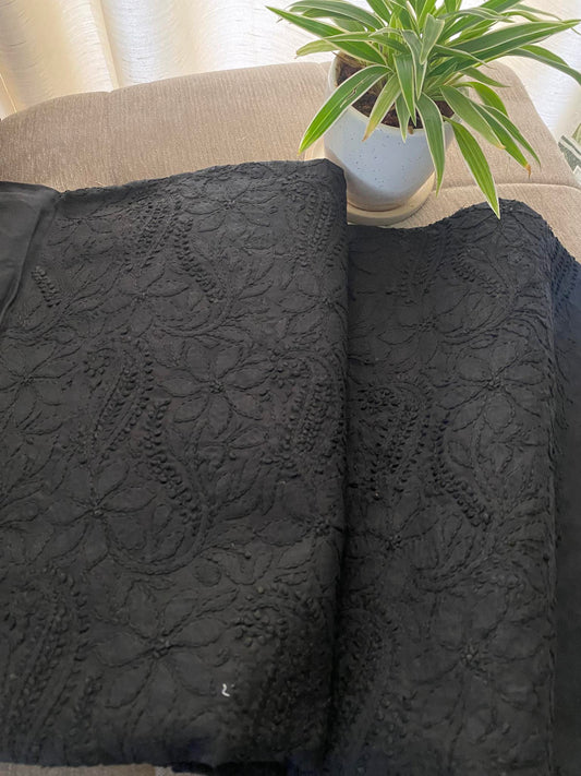 Black Cotton Chikankari Kurti Fabric (Only Kurti)- Festive Collection